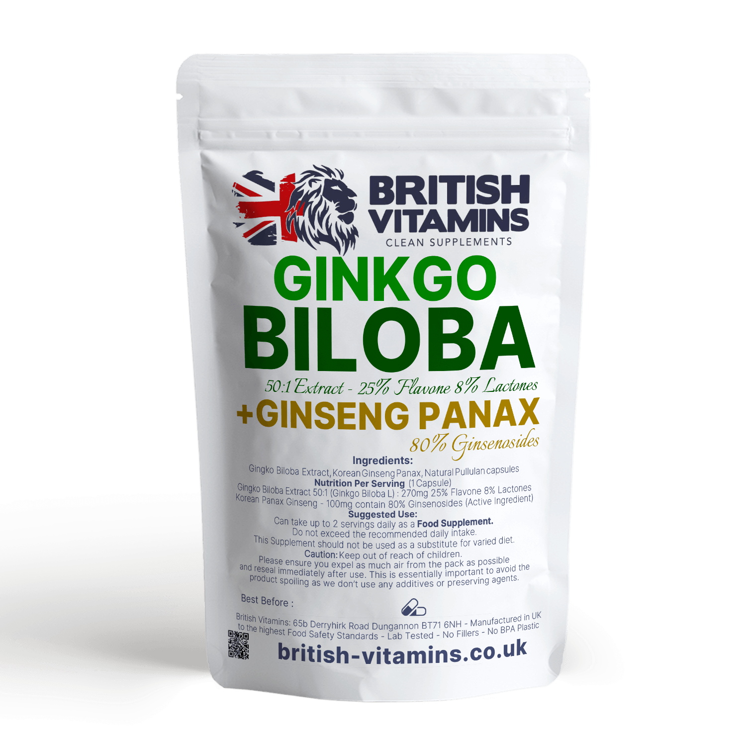 Ginkgo Biloba Capsules +Ginseng Panax Health & Beauty:Vitamins & Lifestyle Supplements:Vitamins & Minerals British Vitamins