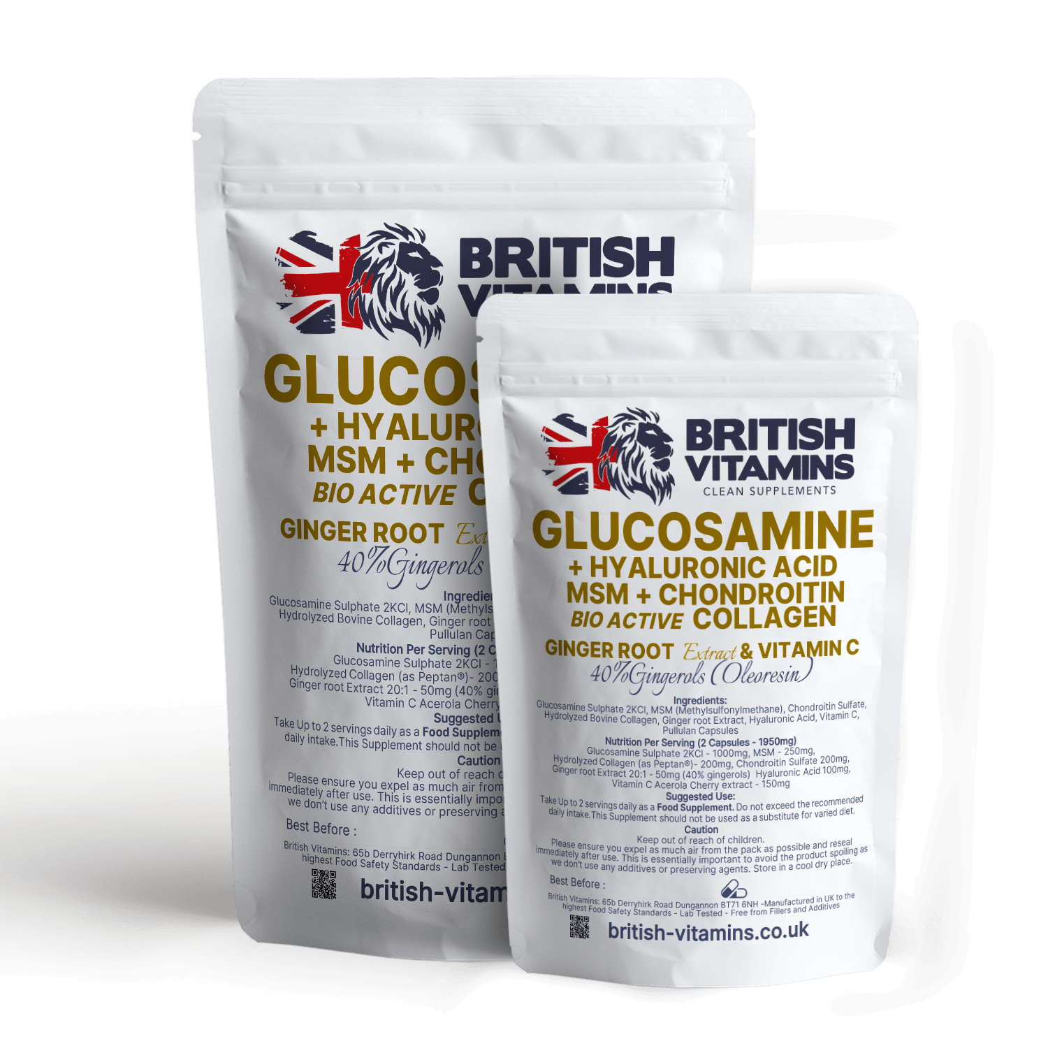 Glucosamine Complex – With MSM, Collagen + Hyaluronic, Chondroitin, and Vitamin C Ginger Health & Beauty:Vitamins & Lifestyle Supplements:Vitamins & Minerals British Vitamins 5 Capsules ( Sample )