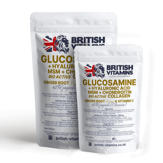 Glucosamine Complex – With MSM, Collagen + Hyaluronic, Chondroitin, and Vitamin C Ginger Health & Beauty:Vitamins & Lifestyle Supplements:Vitamins & Minerals British Vitamins 5 Capsules ( Sample )
