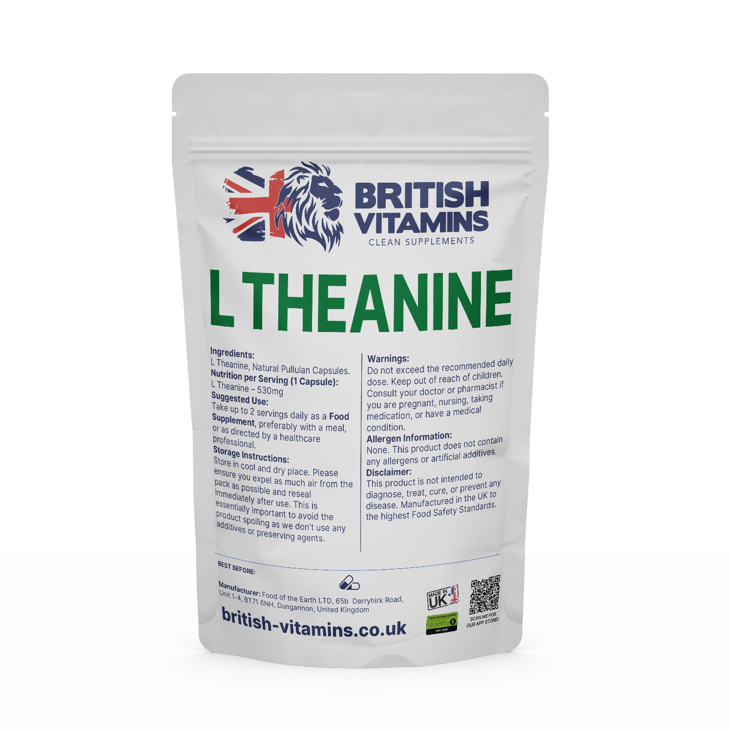 L Theanine 530mg Capsules Supplements No Fillers Health & Beauty:Vitamins & Lifestyle Supplements:Vitamins & Minerals British Vitamins 30 Capsules ( 1 Month )