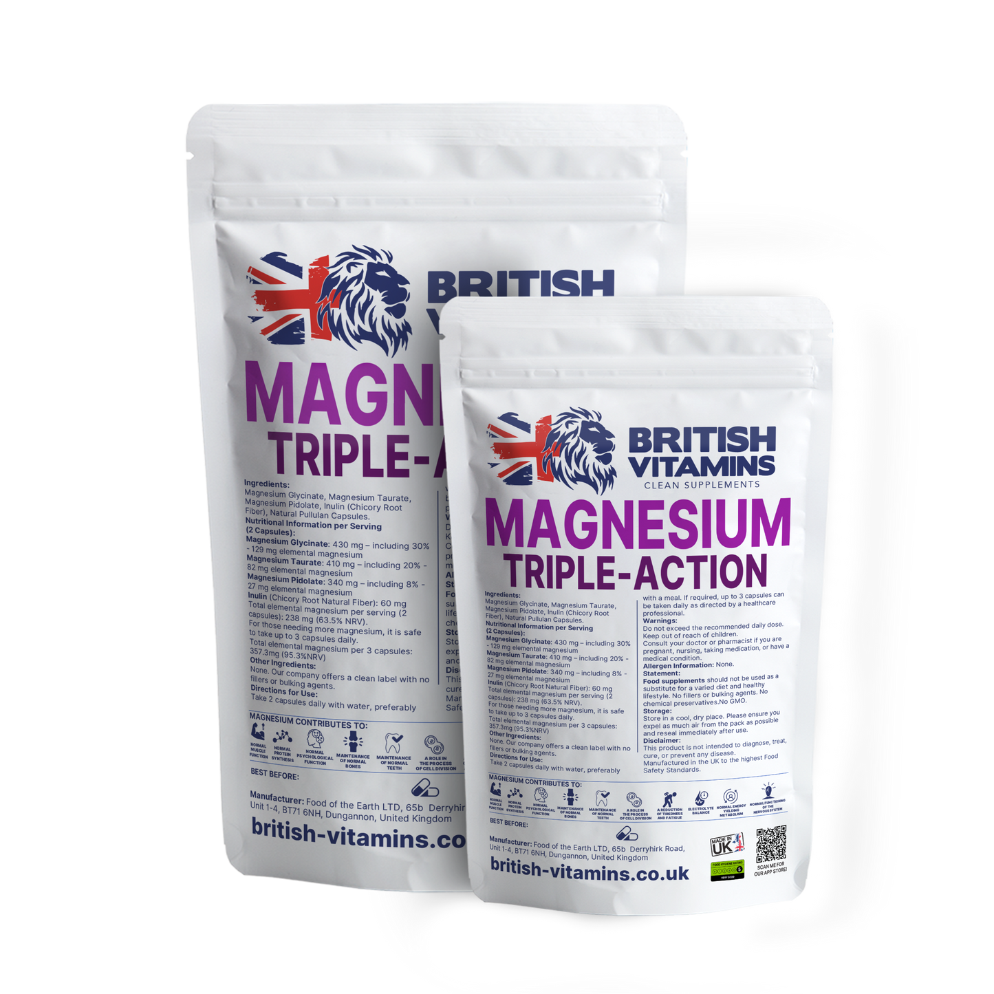 Magnesium Triple-Action Magnesium Taurate Glycinate Magnesium Pidolate Complex Health & Beauty:Vitamins & Lifestyle Supplements:Vitamins & Minerals British Vitamins