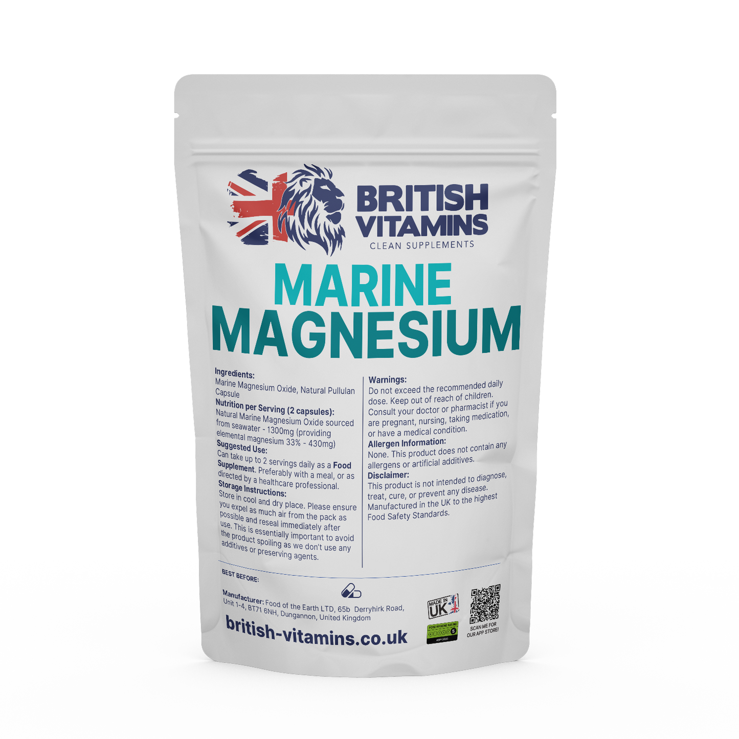 Magnesium Marine Natural sourced from seawater Health & Beauty:Vitamins & Lifestyle Supplements:Vitamins & Minerals British Vitamins 5 Capsules ( Sample )