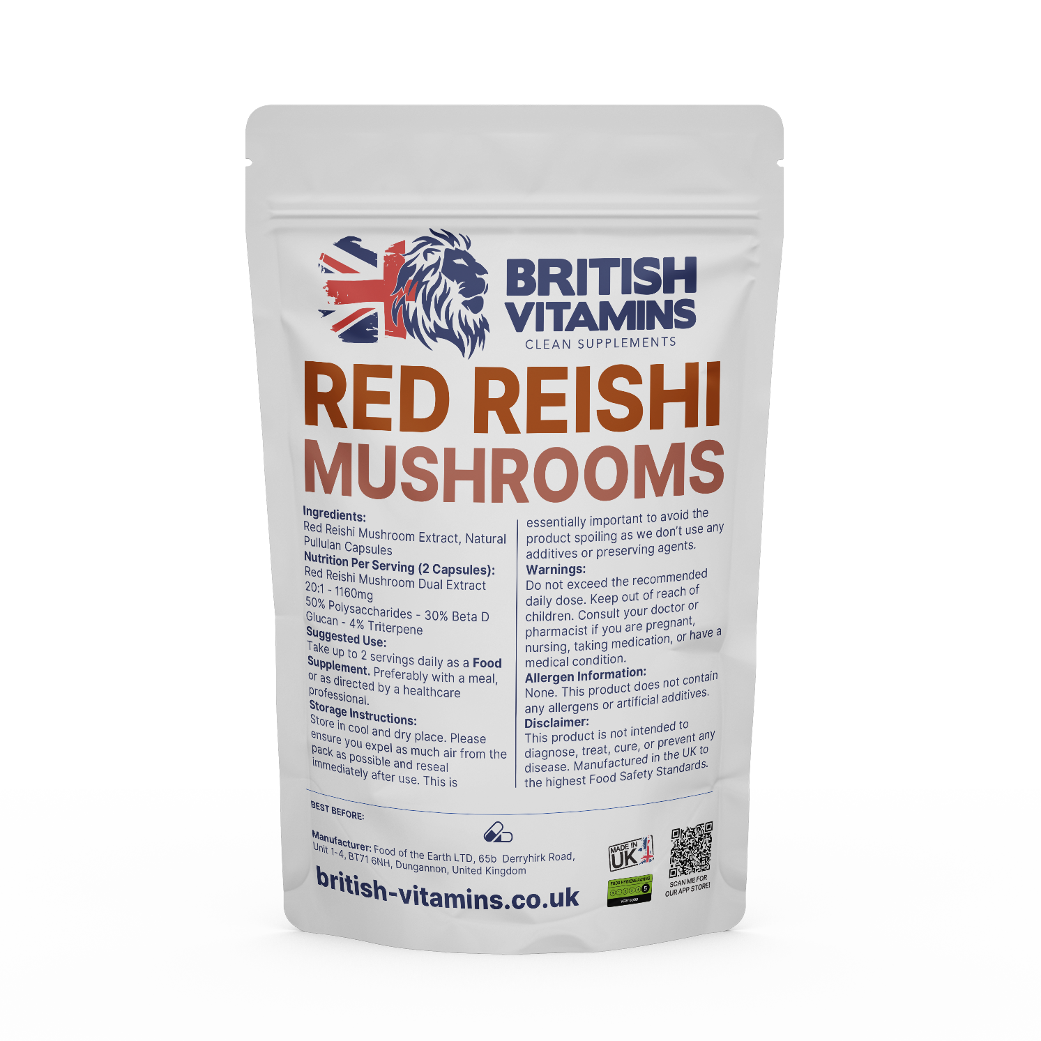 Red Reishi Mushrooms Health & Beauty:Vitamins & Lifestyle Supplements:Vitamins & Minerals British Vitamins 5 Capsules ( Sample )