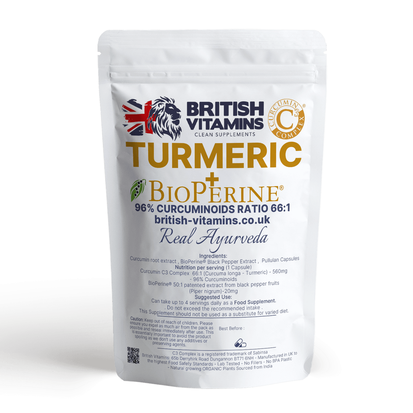 Turmeric Complex 580mg 96% Curcuminoids 66:1 + Bioperine Black pepper Health & Beauty:Vitamins & Lifestyle Supplements:Vitamins & Minerals British Vitamins