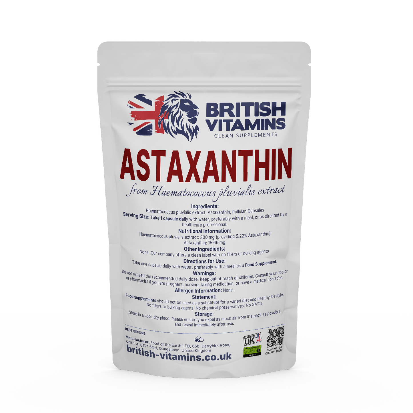 Astaxanthin Health & Beauty:Vitamins & Lifestyle Supplements:Vitamins & Minerals British Vitamins 60 Capsules  