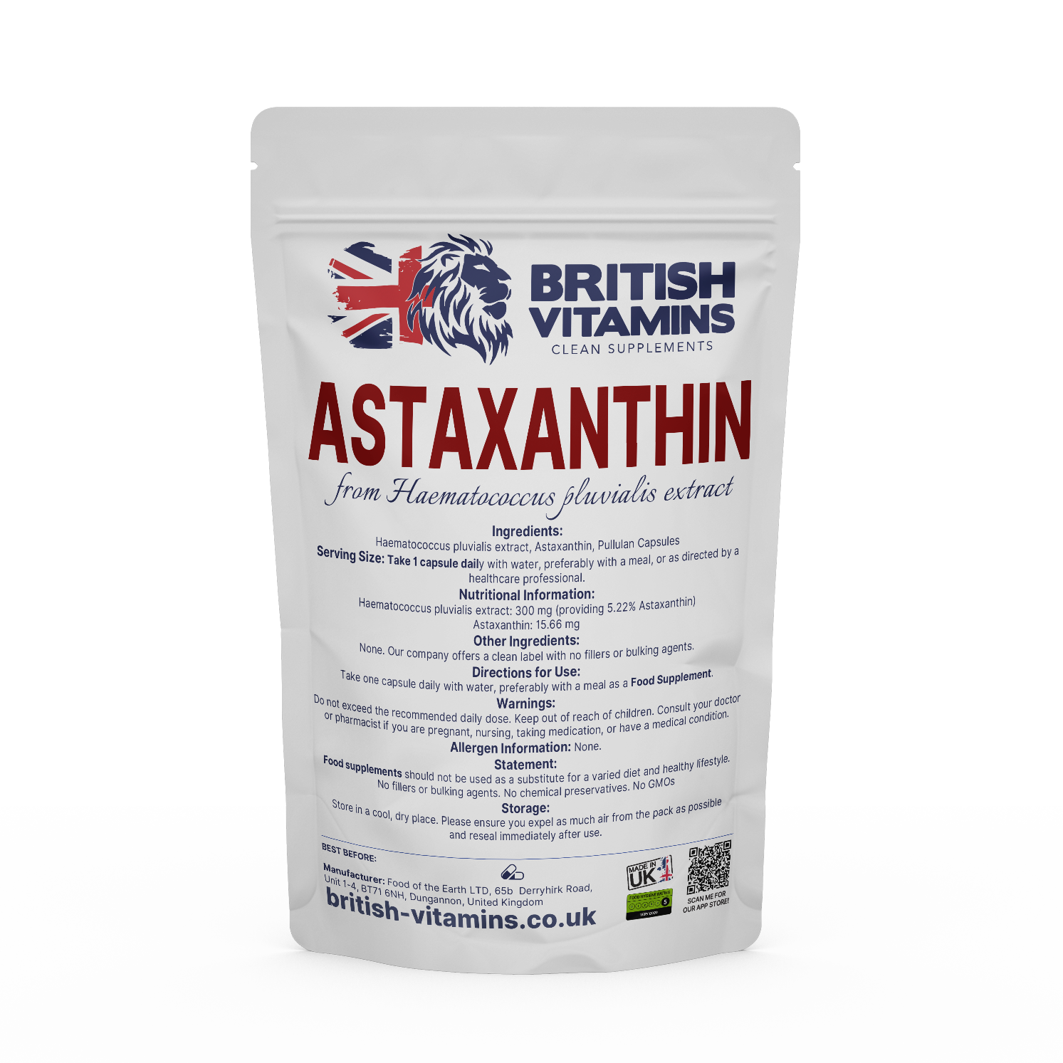 Astaxanthin Health & Beauty:Vitamins & Lifestyle Supplements:Vitamins & Minerals British Vitamins 60 Capsules  