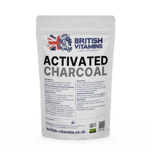 Activated Charcoal Capsules Delivered from Coconut Shells 760mg Detox Antioxidant British Vitamins 60 Capsules