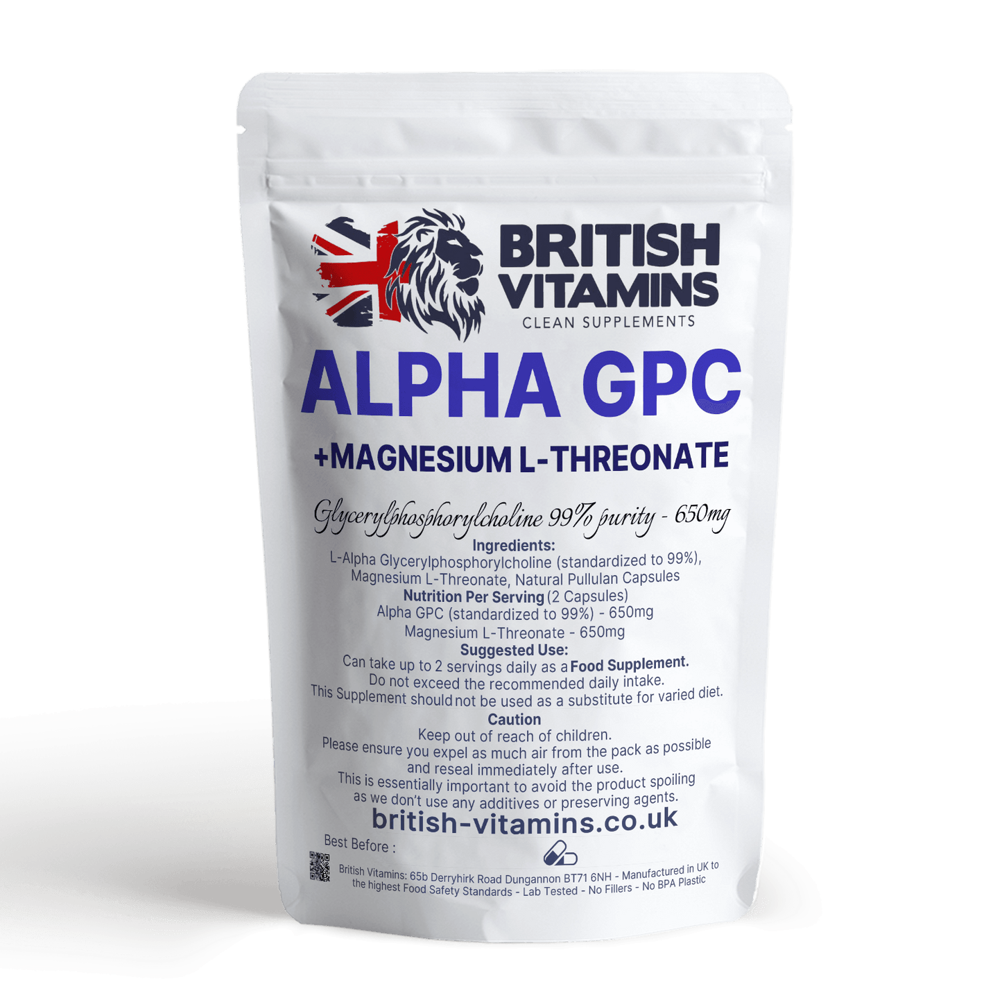 Alpha GPC + Magnesium L Threonate Health & Beauty:Vitamins & Lifestyle Supplements:Vitamins & Minerals British Vitamins 5 Capsules ( Sample )  