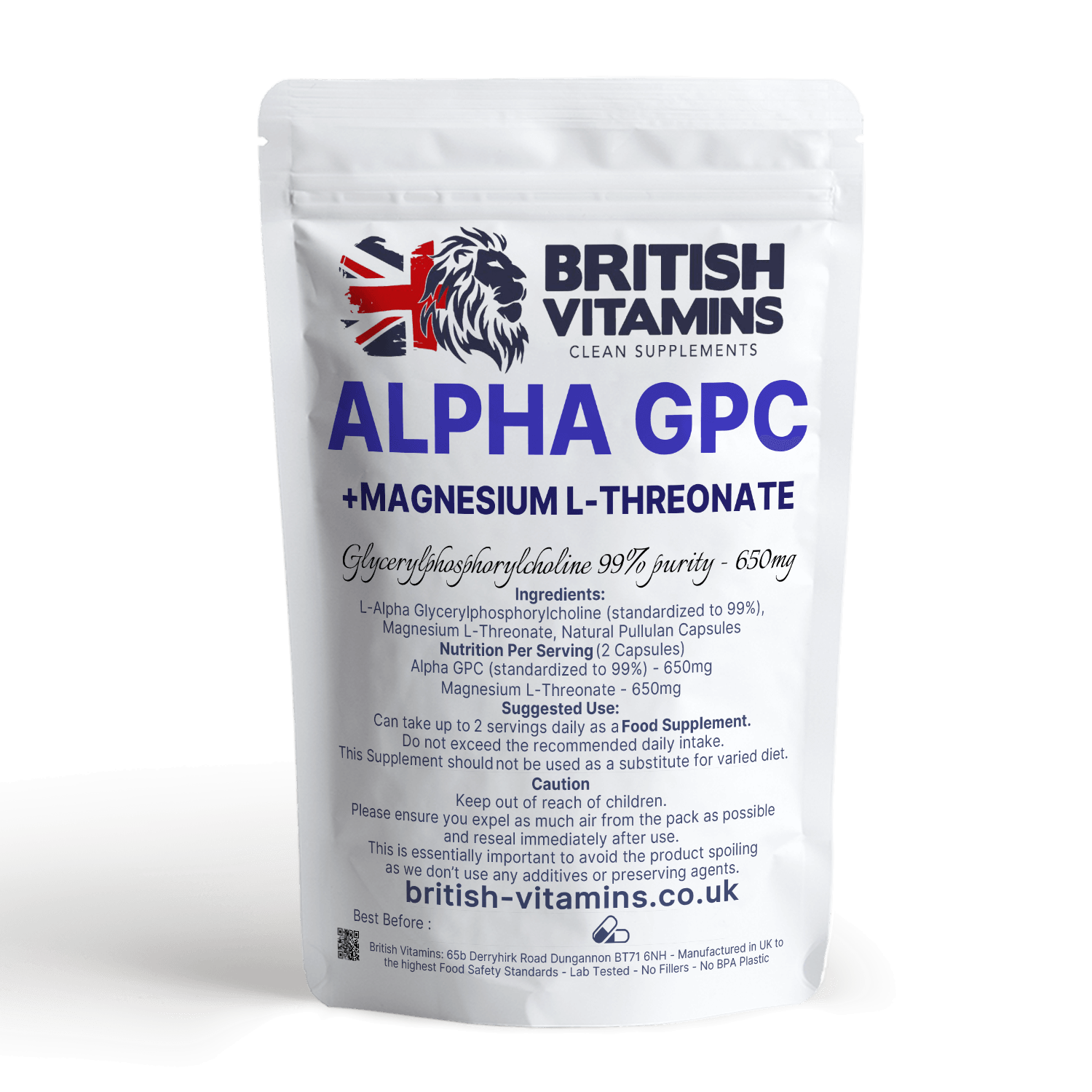 Alpha GPC + Magnesium L Threonate Health & Beauty:Vitamins & Lifestyle Supplements:Vitamins & Minerals British Vitamins 5 Capsules ( Sample )  
