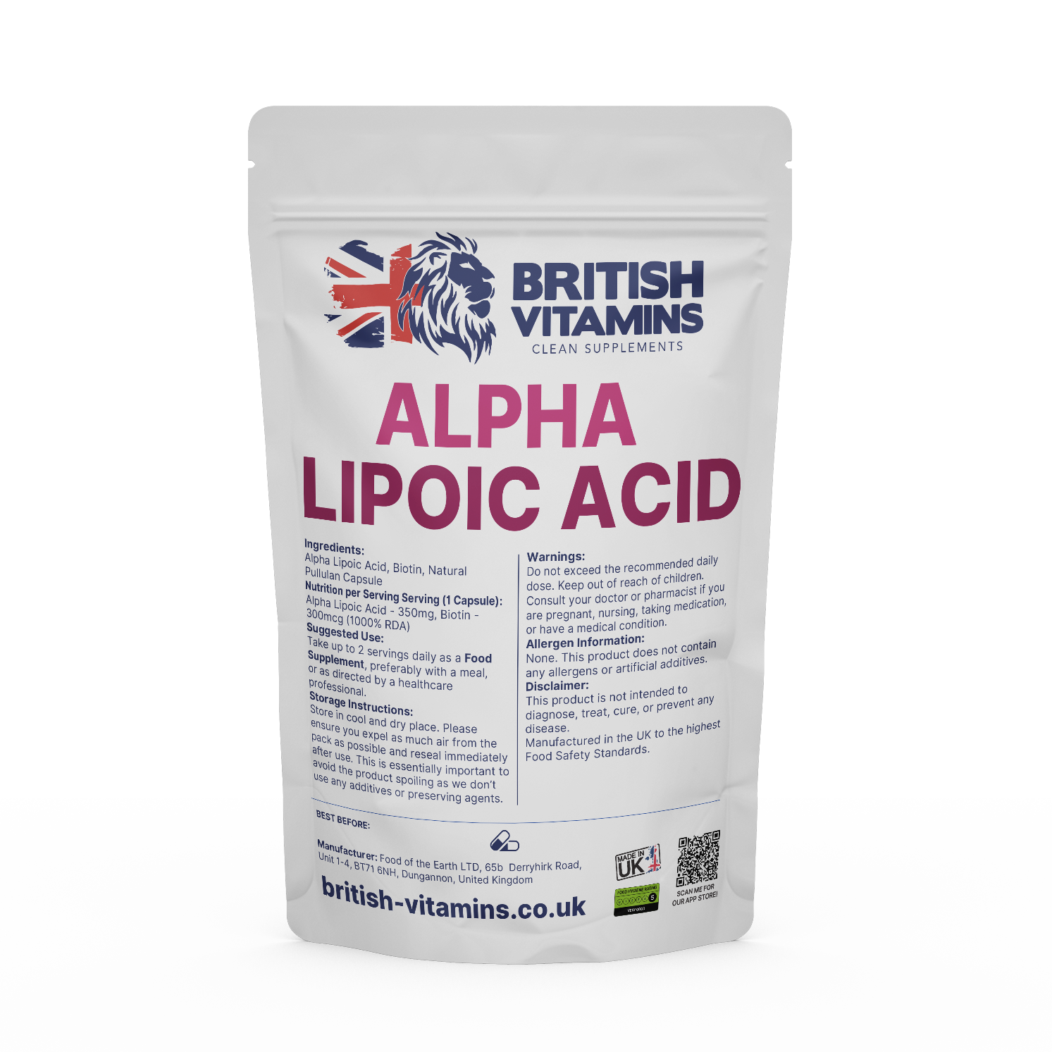 Alpha Lipoic ALA with Biotin Health & Beauty:Vitamins & Lifestyle Supplements:Sports Supplements:Protein Shakes & Bodybuilding British Vitamins 5 capsules