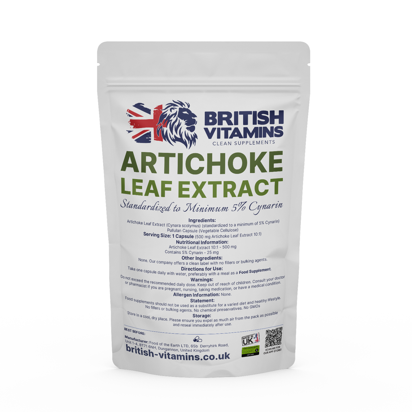 Artichoke Leaf Extract 500mg Health & Beauty:Vitamins & Lifestyle Supplements:Vitamins & Minerals British Vitamins 5 Capsules (Sample)  