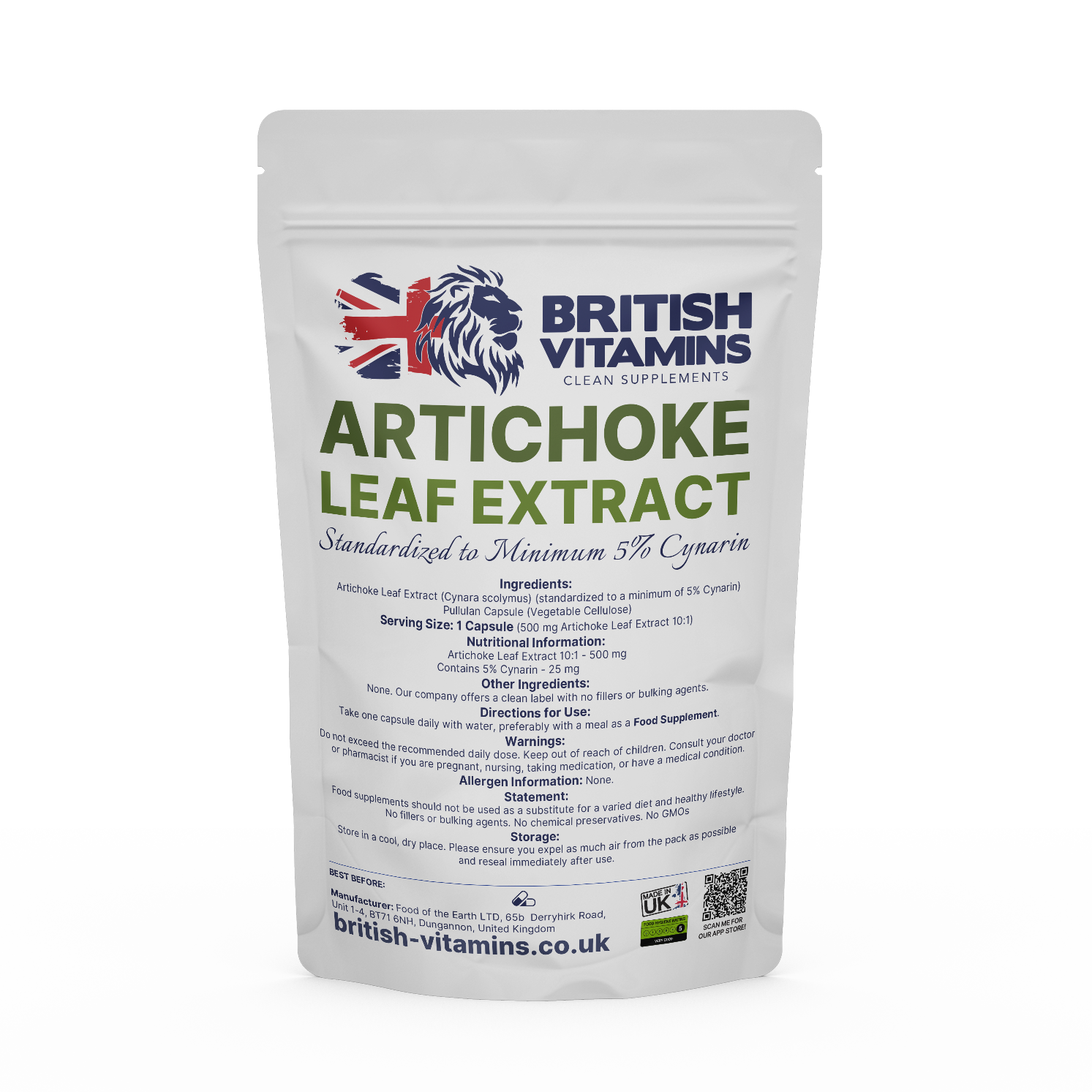 Artichoke Leaf Extract 500mg Health & Beauty:Vitamins & Lifestyle Supplements:Vitamins & Minerals British Vitamins 5 Capsules (Sample)  