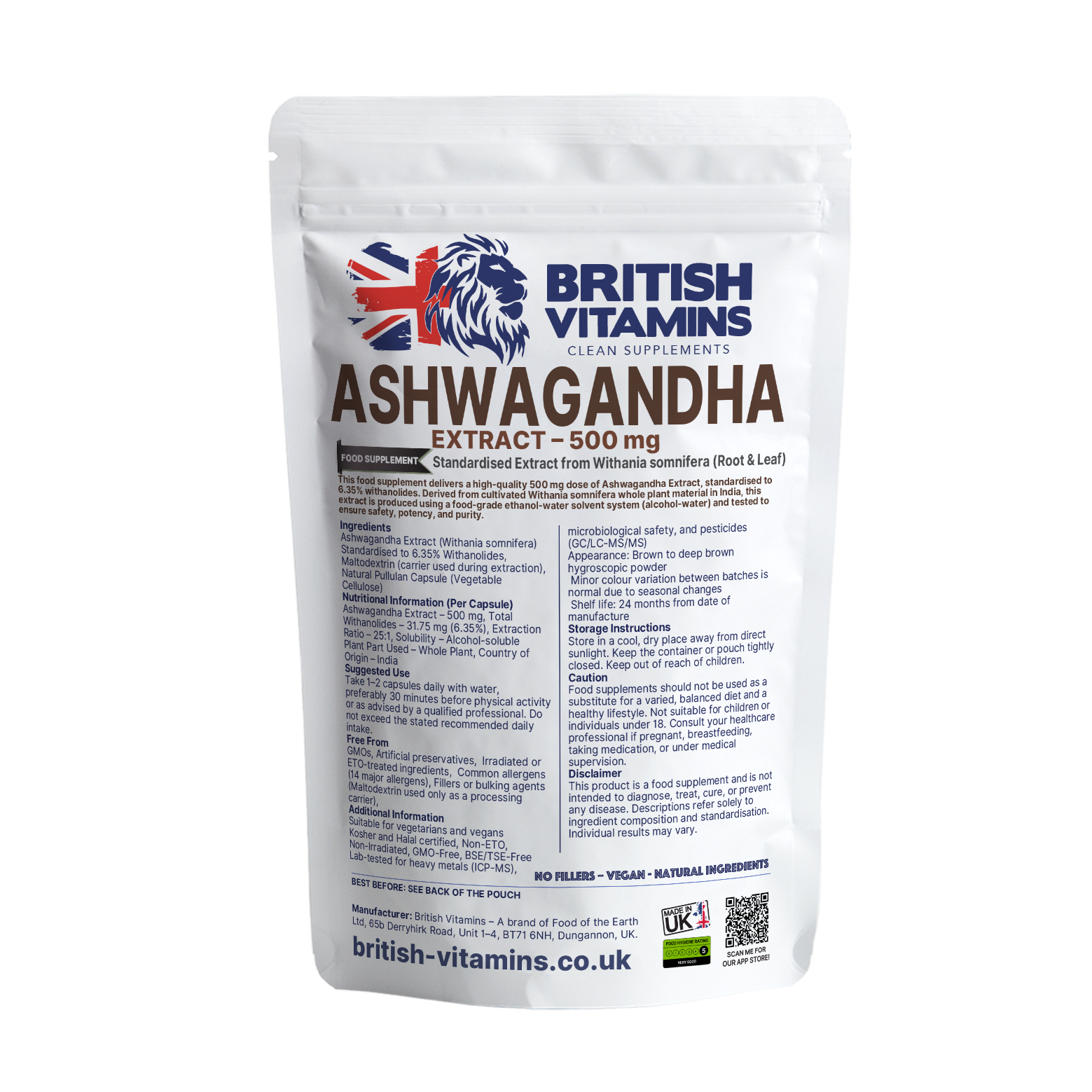 Ashwagandha+ 500mg High-Strength Extract British Vitamins 120 Capsules
