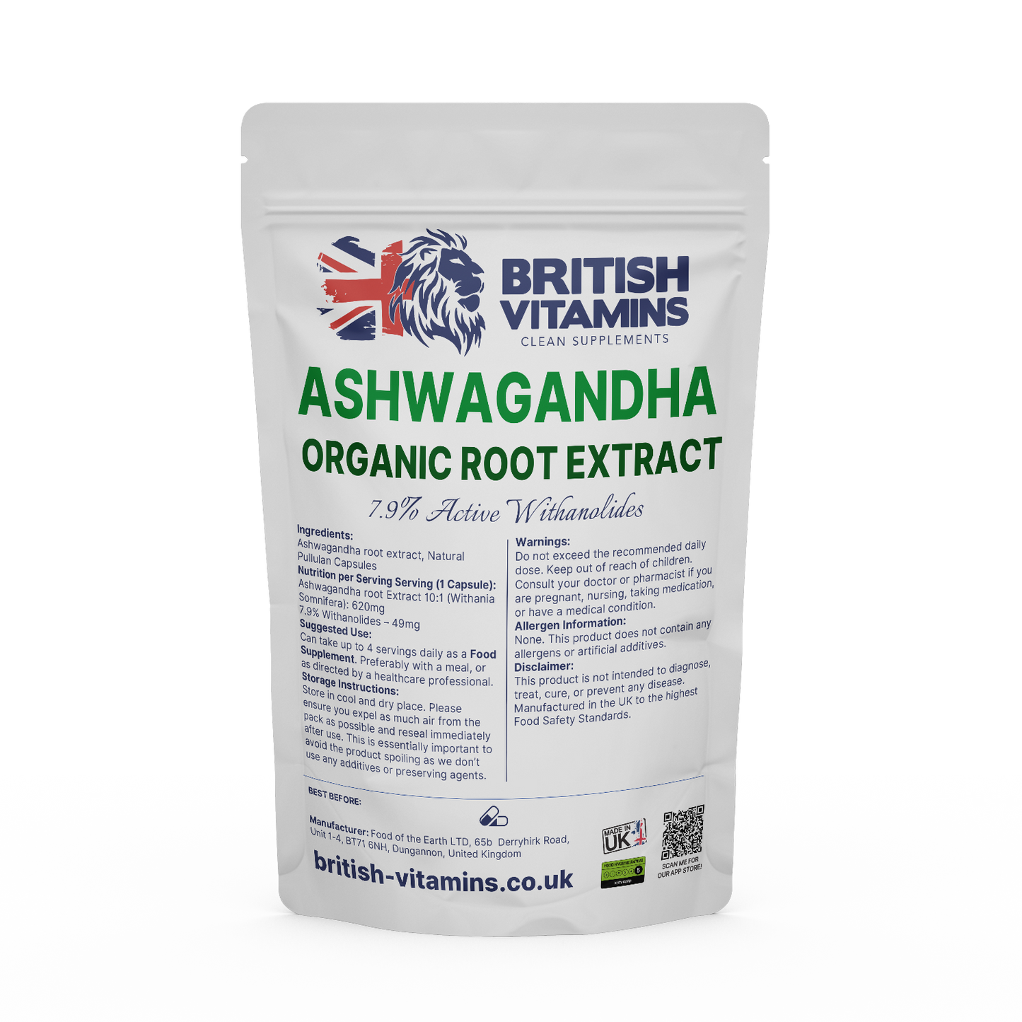 Ashwagandha Root Extract 7.9% Withanolides Health & Beauty:Vitamins & Lifestyle Supplements:Vitamins & Minerals British Vitamins 30 Capsules