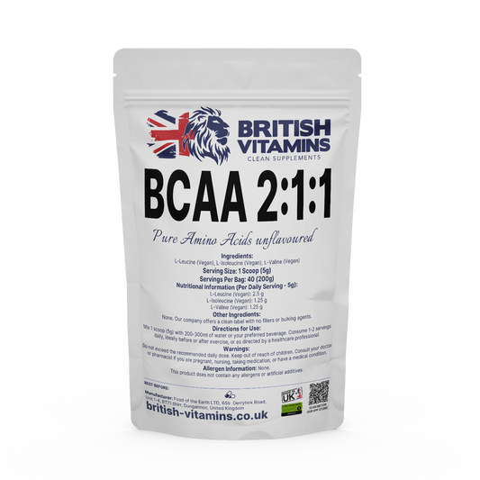 BCAA 2:1:1 Powder unflavoured Health & Beauty:Vitamins & Lifestyle Supplements:Vitamins & Minerals British Vitamins 200g  