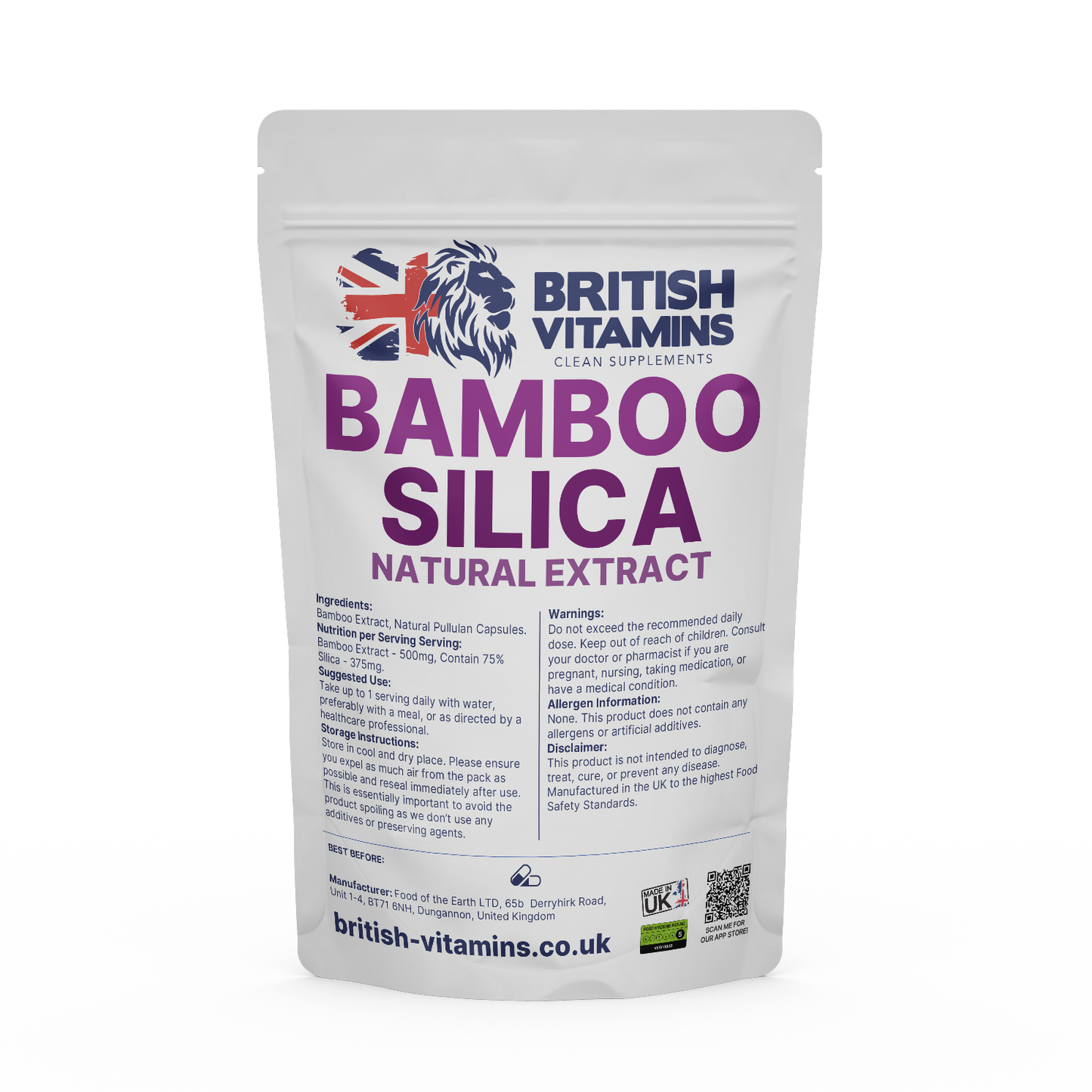 Natural Silica 500mg Capsules Silicon Bamboo Extract Health & Beauty:Vitamins & Lifestyle Supplements:Vitamins & Minerals British Vitamins 30 Capsules