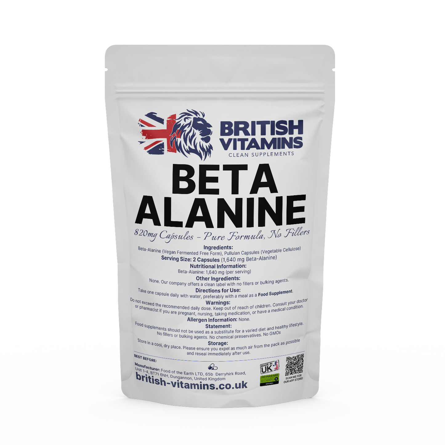 Beta Alanine Health & Beauty:Vitamins & Lifestyle Supplements:Sports Supplements:Protein Shakes & Bodybuilding British Vitamins 5 Capsules (Sample)  