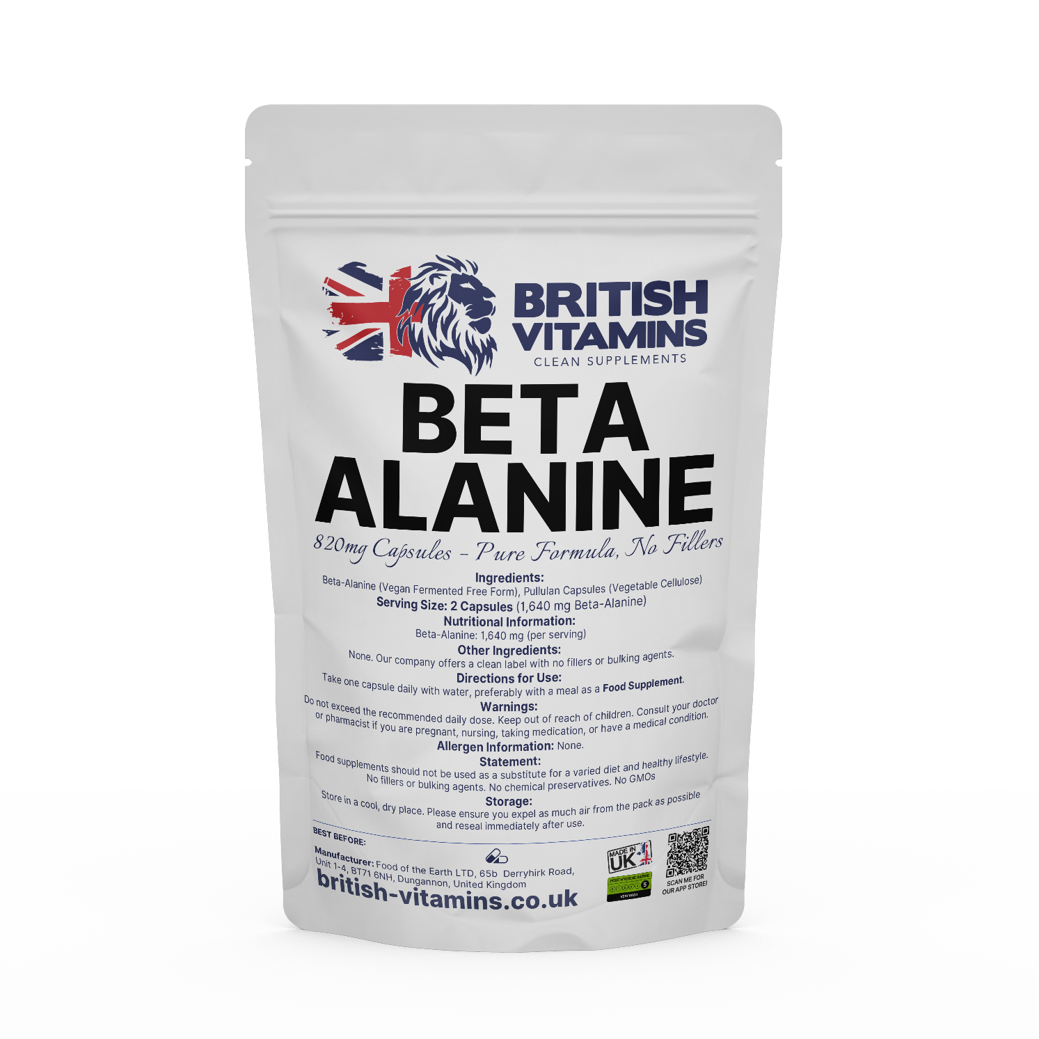 Beta Alanine Health & Beauty:Vitamins & Lifestyle Supplements:Sports Supplements:Protein Shakes & Bodybuilding British Vitamins 5 Capsules (Sample)  