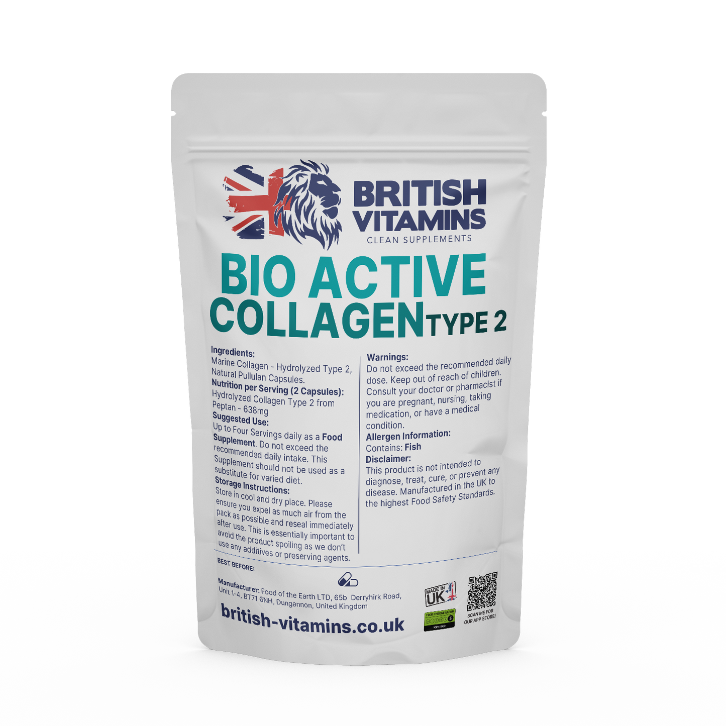 Collagen Peptides Fish Peptan Hydrolysed Type 2 Da 2000 Health & Beauty:Vitamins & Lifestyle Supplements:Sports Supplements:Protein Shakes & Bodybuilding British Vitamins 60 Capsules