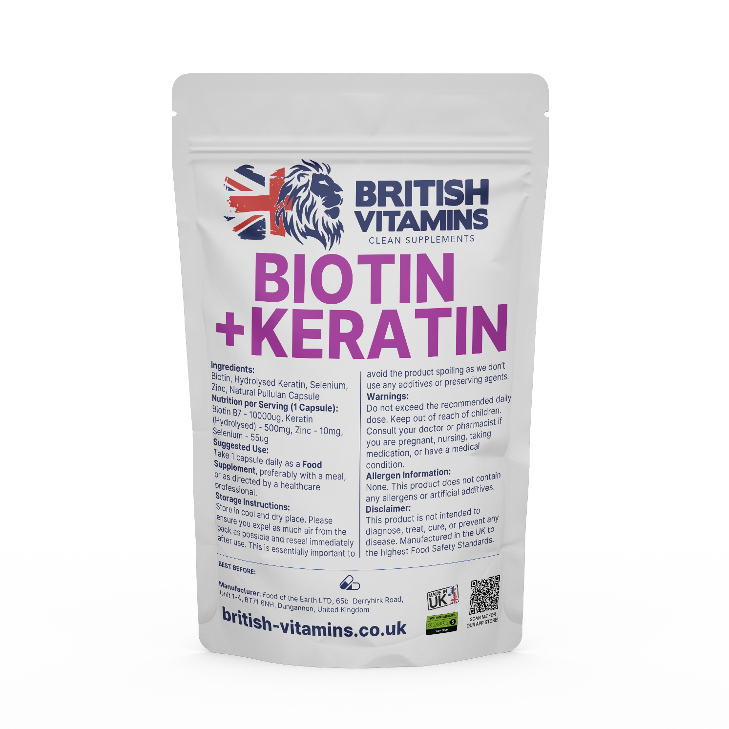 Biotin 10000mcg Hydrolysed Keratin Selenium Zinc Health & Beauty:Vitamins & Lifestyle Supplements:Vitamins & Minerals British Vitamins 30 Capsules