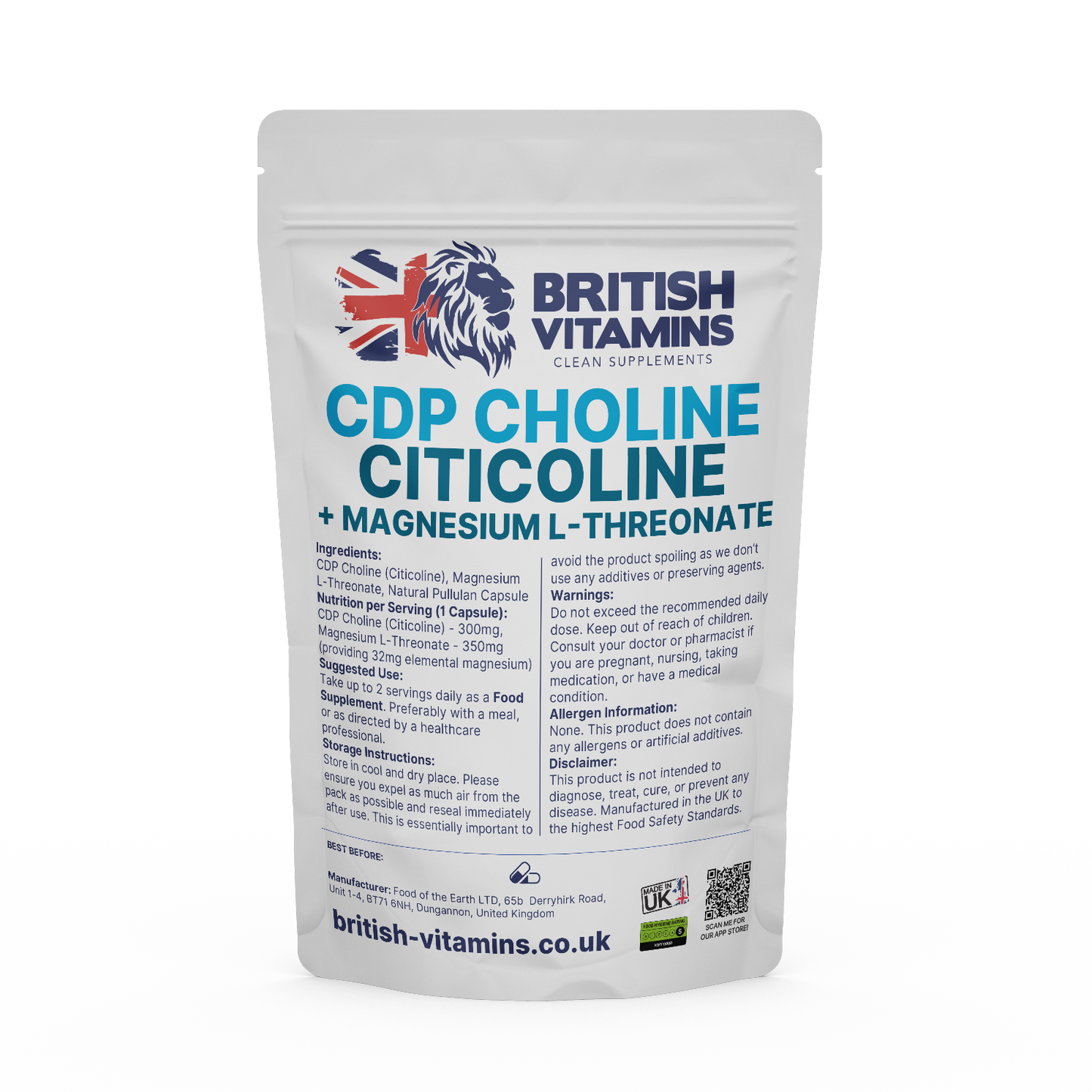 CDP Choline + Magnesium L Threonate Health & Beauty:Vitamins & Lifestyle Supplements:Vitamins & Minerals British Vitamins 5 Capsules ( Sample )