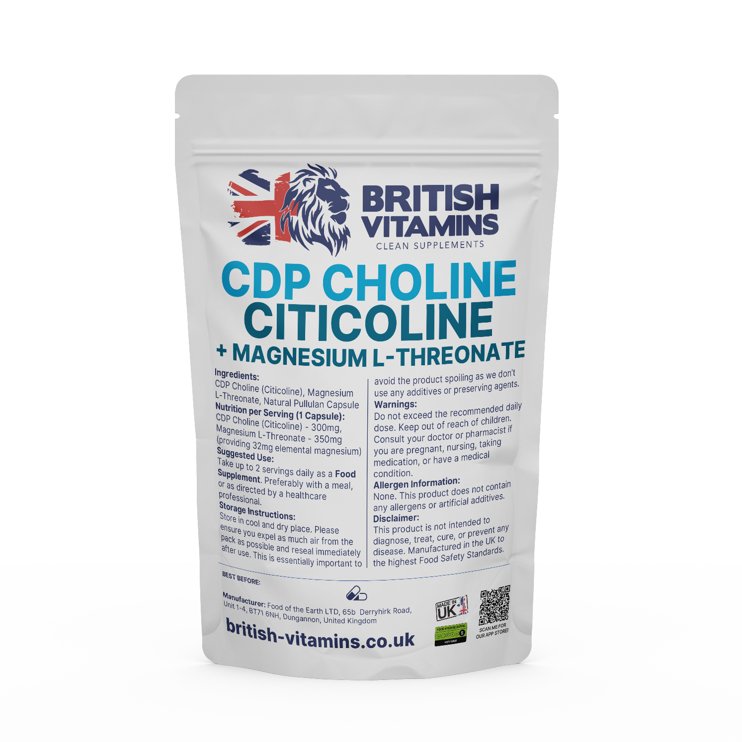 CDP Choline + Magnesium L Threonate Health & Beauty:Vitamins & Lifestyle Supplements:Vitamins & Minerals British Vitamins 5 Capsules ( Sample )