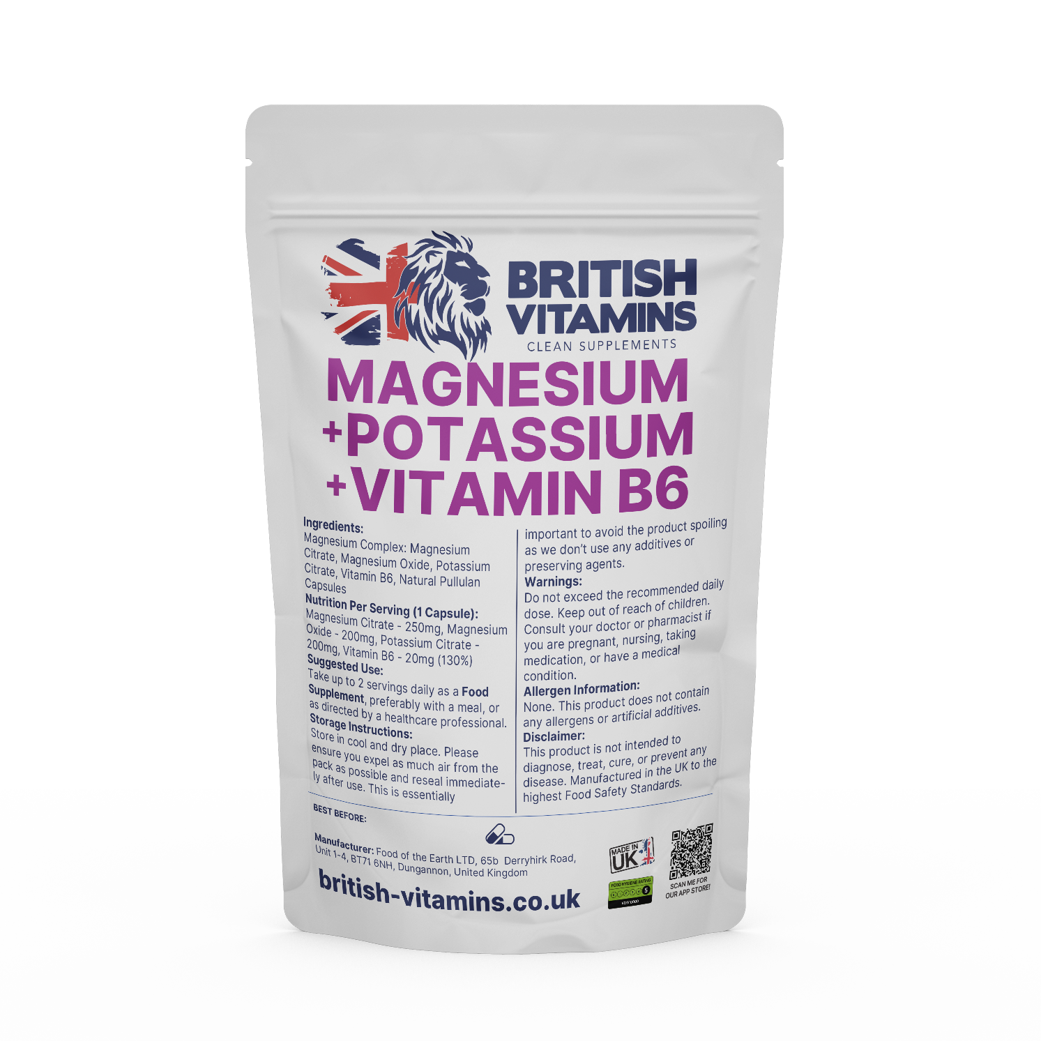 Magnesium Potassium and Vitamin B6 Health & Beauty:Vitamins & Lifestyle Supplements:Vitamins & Minerals British Vitamins 60 Capsules