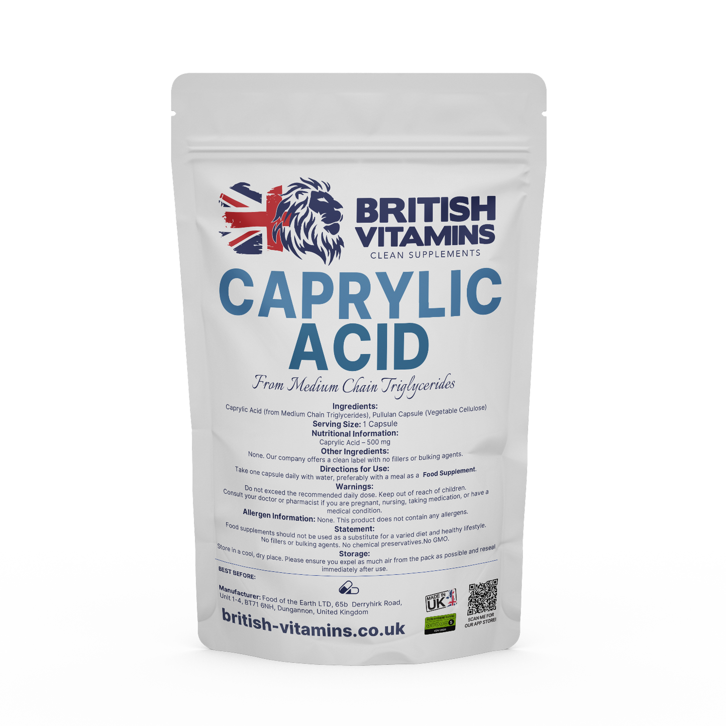 Caprylic Acid Food Supplement British Vitamins 5 capsules (sample)  