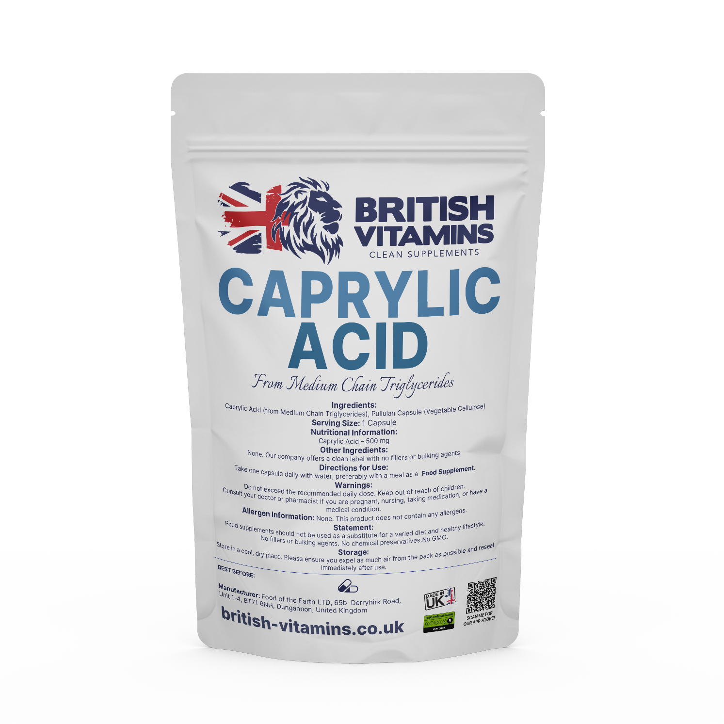 Caprylic Acid Food Supplement British Vitamins 5 capsules (sample)  