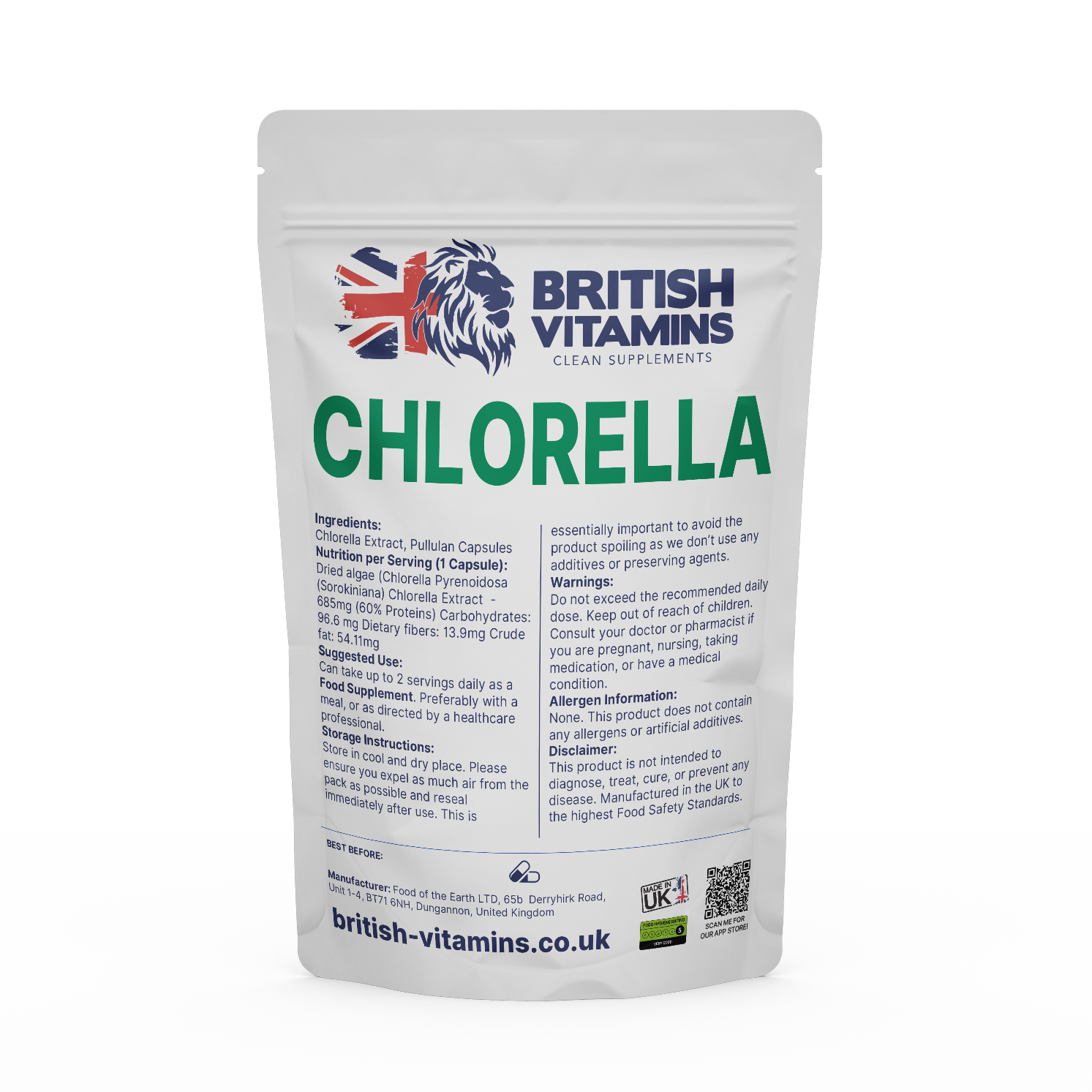 Chlorella Antibody 60% protein Health & Beauty:Vitamins & Lifestyle Supplements:Vitamins & Minerals British Vitamins 30 Capsules ( 1 Month )