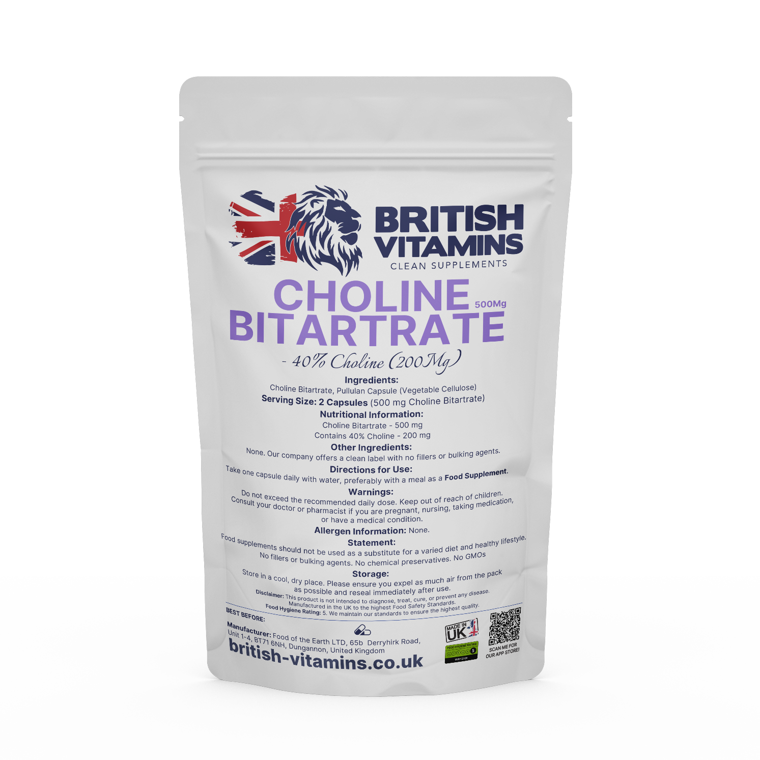 Choline Bitartrtate Health & Beauty:Vitamins & Lifestyle Supplements:Vitamins & Minerals British Vitamins 5 Capsules (Sample)  