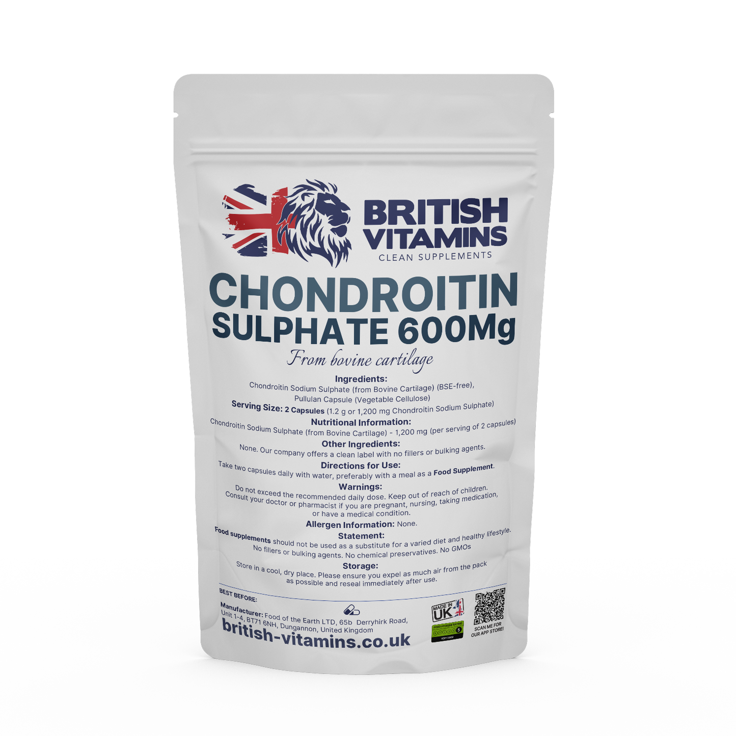 Chondroitin Sodium Sulfate 600MG Health & Beauty:Vitamins & Lifestyle Supplements:Vitamins & Minerals British Vitamins 5 Capsules ( Sample )  