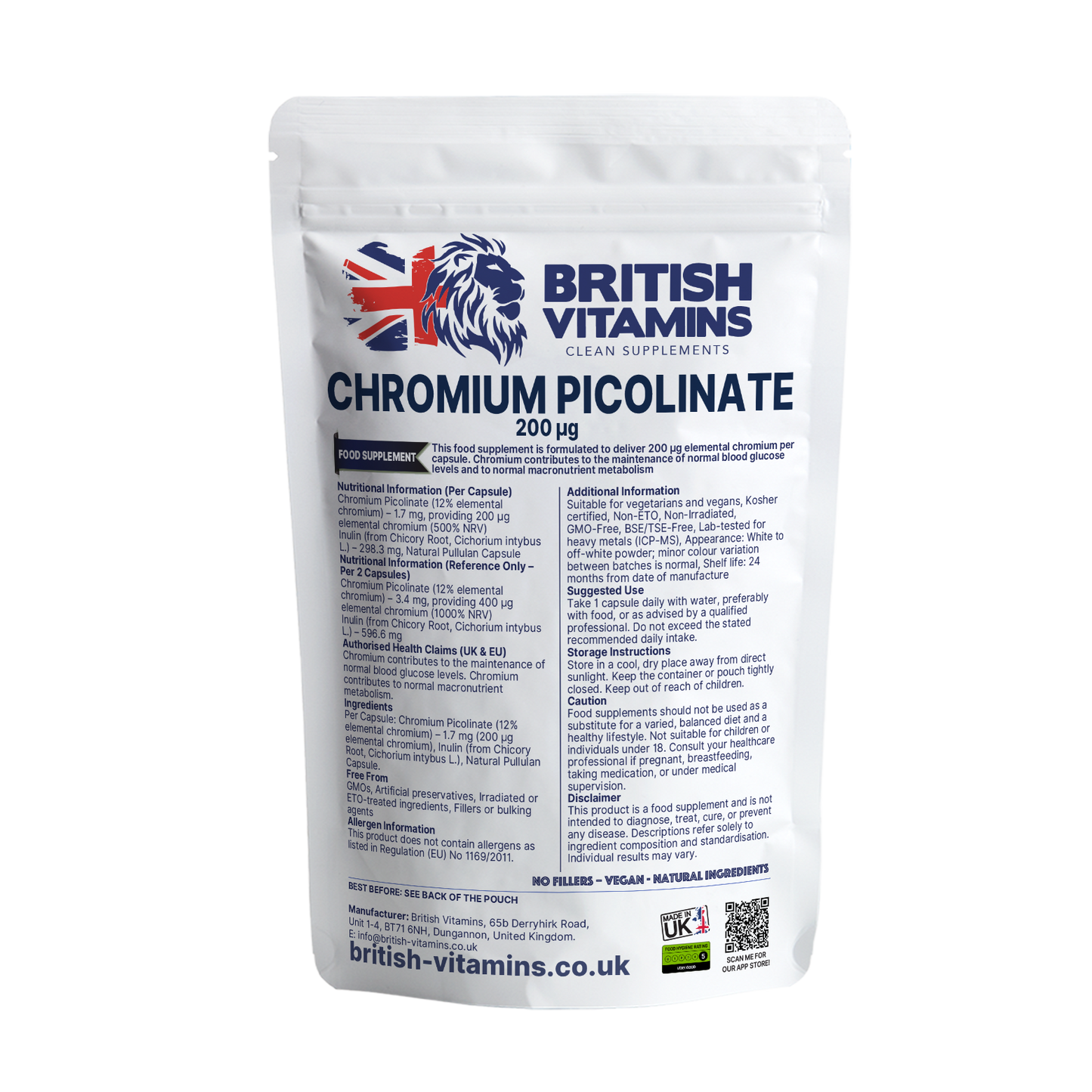 Chromium Picolinate 200 British Vitamins 60 Capsules