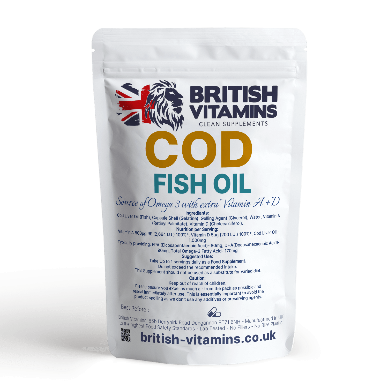 Cod Fish Oil 1000mg Softgels Food Supplement British Vitamins 60  