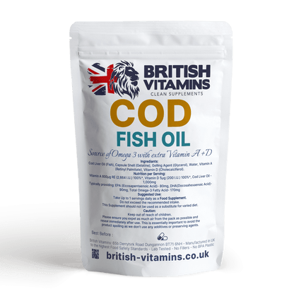 Cod Liver Oil (Fish) 1000mg Softgels Food Supplement British Vitamins 60 Softgels