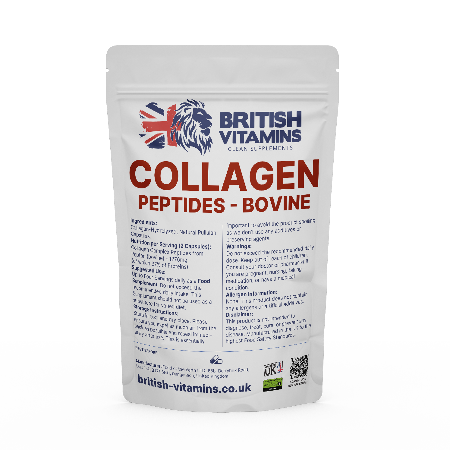 Collagen Peptides Hydrolysed Bovine Peptan British Vitamins 5 Capsules ( Sample )