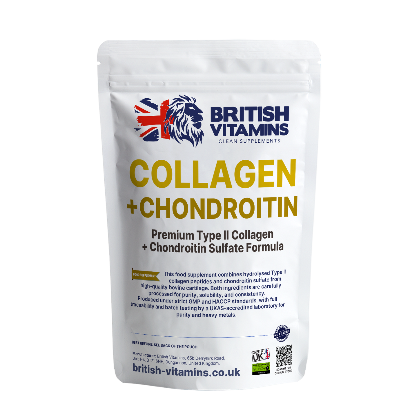 Collagen + Chondroitin (Type II) – Premium Formula Food Supplement British Vitamins 60 Capsules