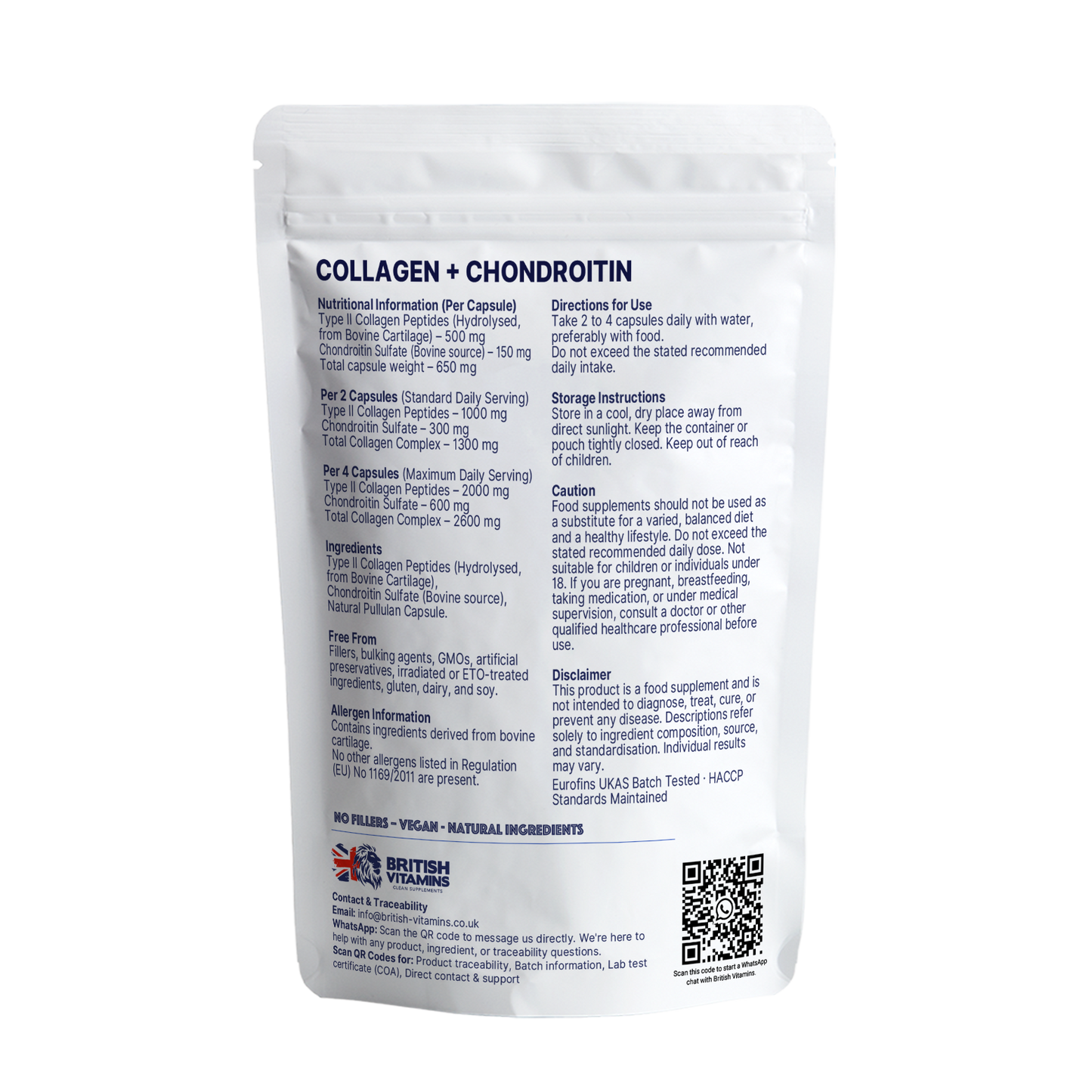 Collagen + Chondroitin (Type II) – Premium Formula Food Supplement British Vitamins