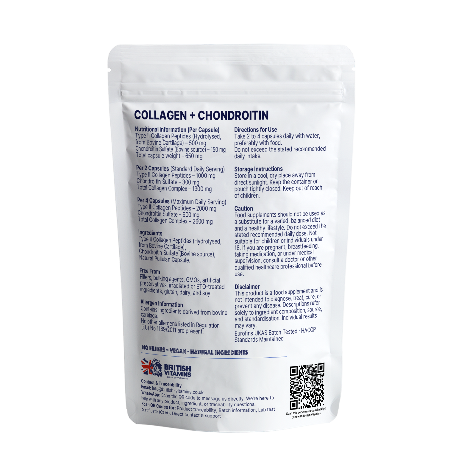 Collagen + Chondroitin (Type II) – Premium Formula Food Supplement British Vitamins