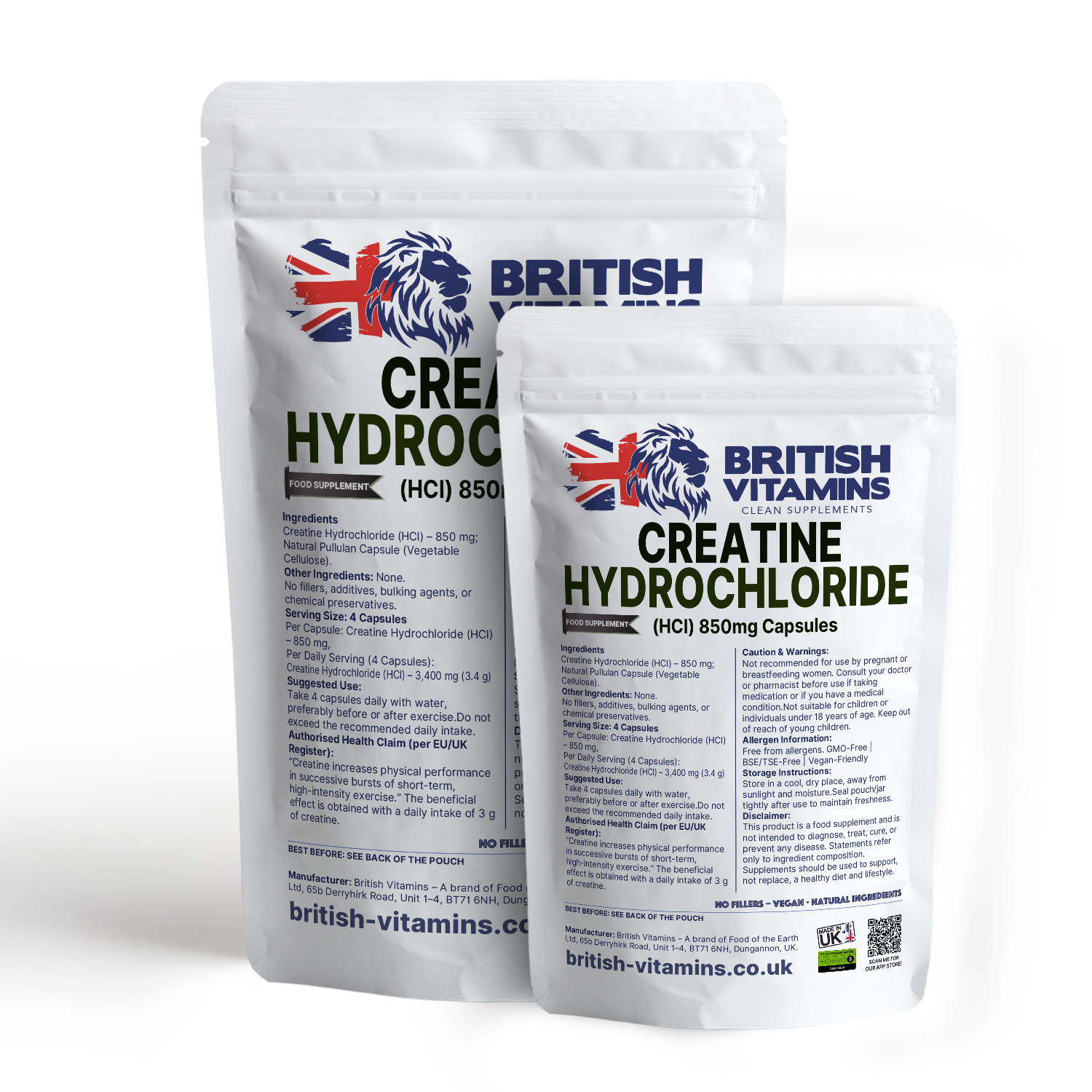 Creatine Hydrochloride (HCl) 850 mg per Capsule British Vitamins