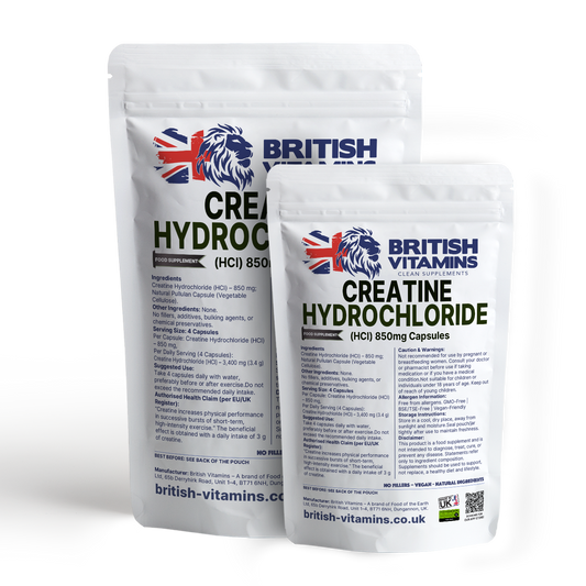 Creatine Hydrochloride (HCl) 850 mg per Capsule British Vitamins