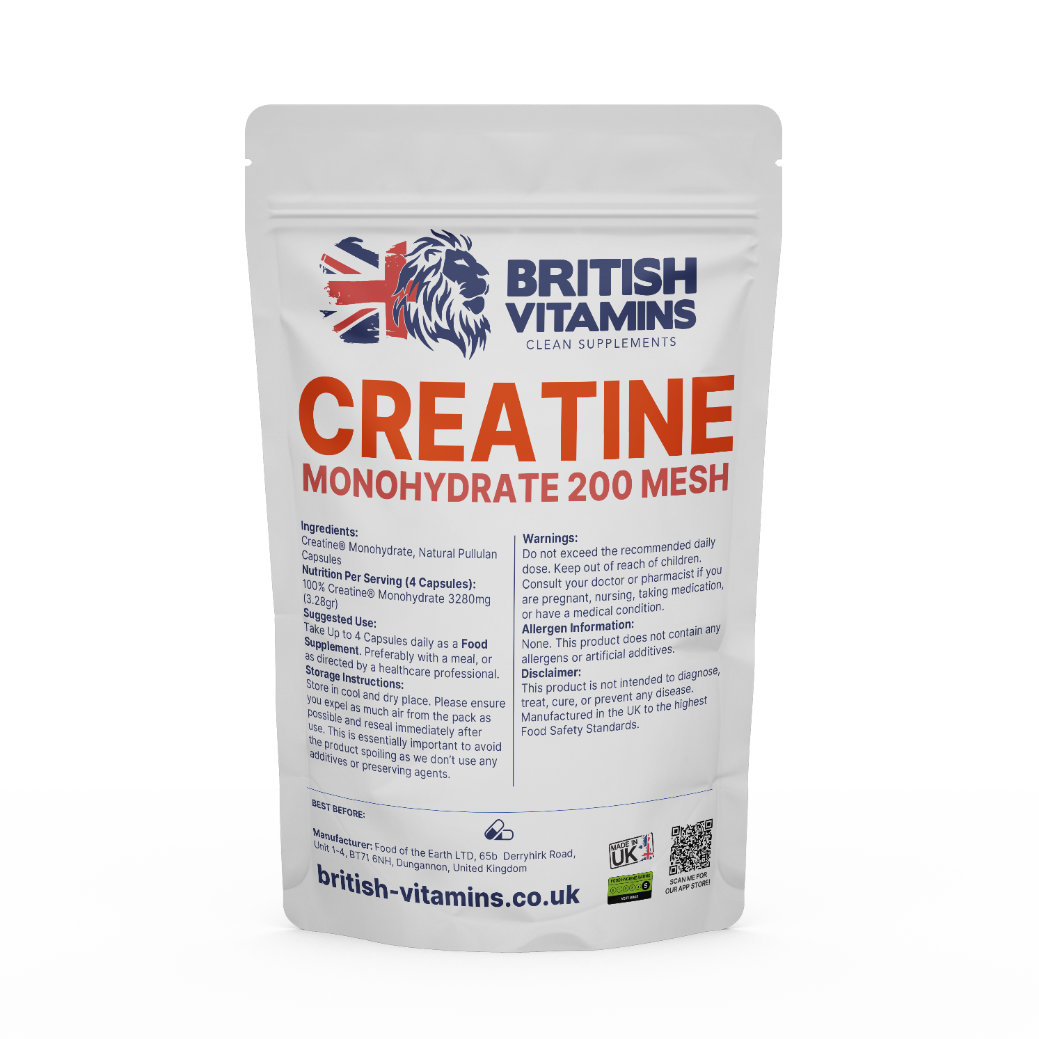 Creatine Monohydrate Capsules 3280mg Serving Health & Beauty:Vitamins & Lifestyle Supplements:Sports Supplements:Protein Shakes & Bodybuilding British Vitamins 60 capsules