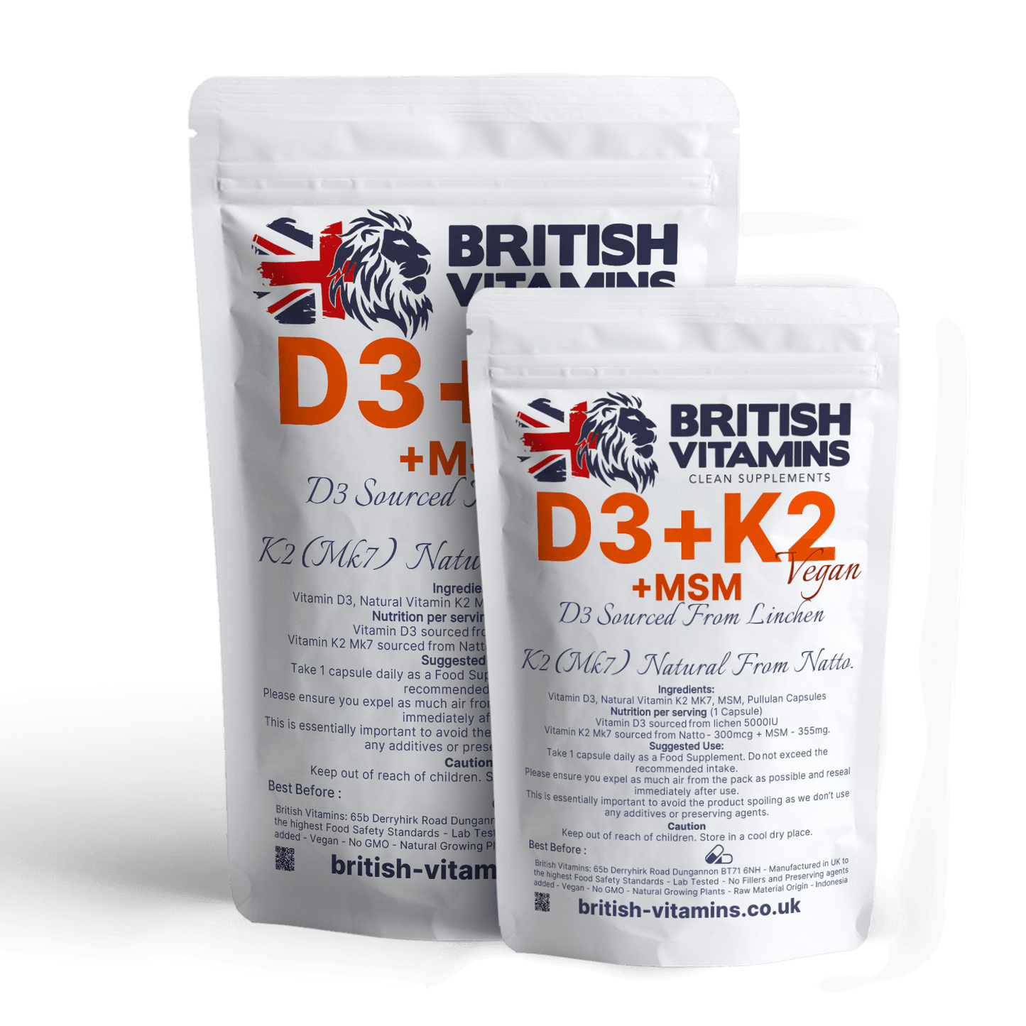 D3 + K2 MK-7 from Natto + MSM, 5000IU Health & Beauty:Vitamins & Lifestyle Supplements:Vitamins & Minerals British Vitamins 30 Capsules ( 1 Month )  