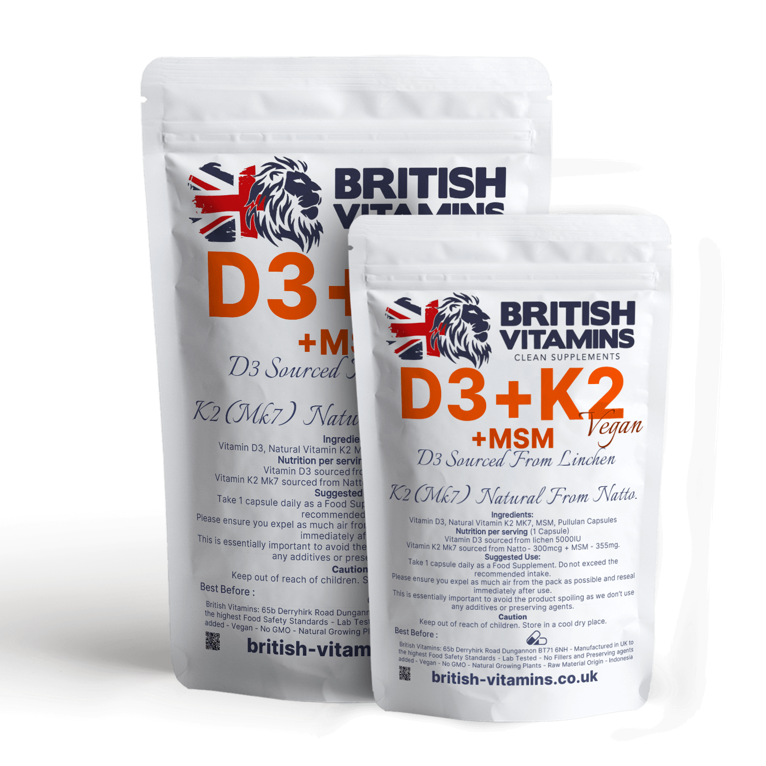 D3 + K2 MK-7 from Natto + MSM, 5000IU Health & Beauty:Vitamins & Lifestyle Supplements:Vitamins & Minerals British Vitamins 30 Capsules ( 1 Month )  