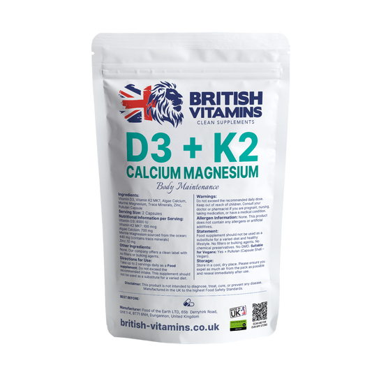 D3 + K2 Calcium Zinc Magnesium Health & Beauty:Vitamins & Lifestyle Supplements:Sports Supplements:Protein Shakes & Bodybuilding British Vitamins 60 capsules  