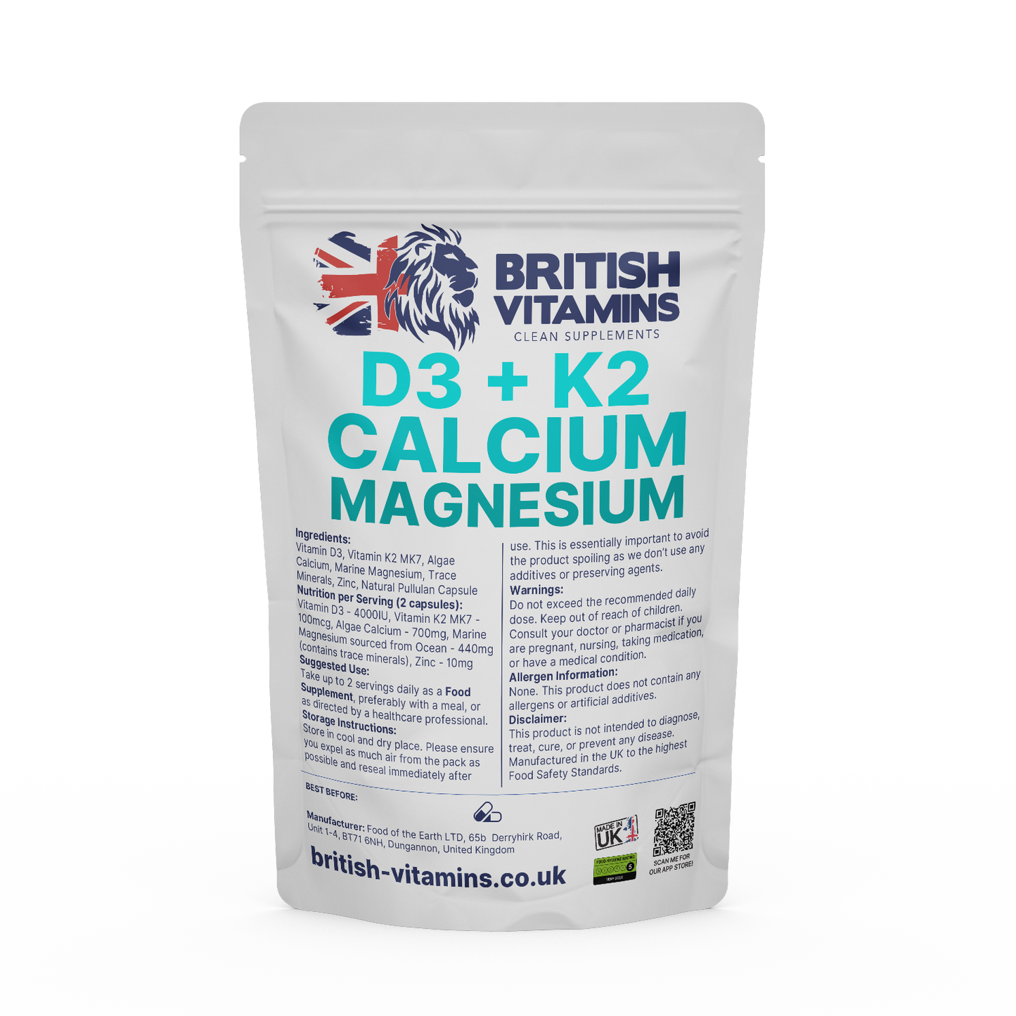 D3 K2 Vitamin Complex Calcium Magnesium Zinc with Essential Minerals Health & Beauty:Vitamins & Lifestyle Supplements:Sports Supplements:Protein Shakes & Bodybuilding British Vitamins 5 capsules