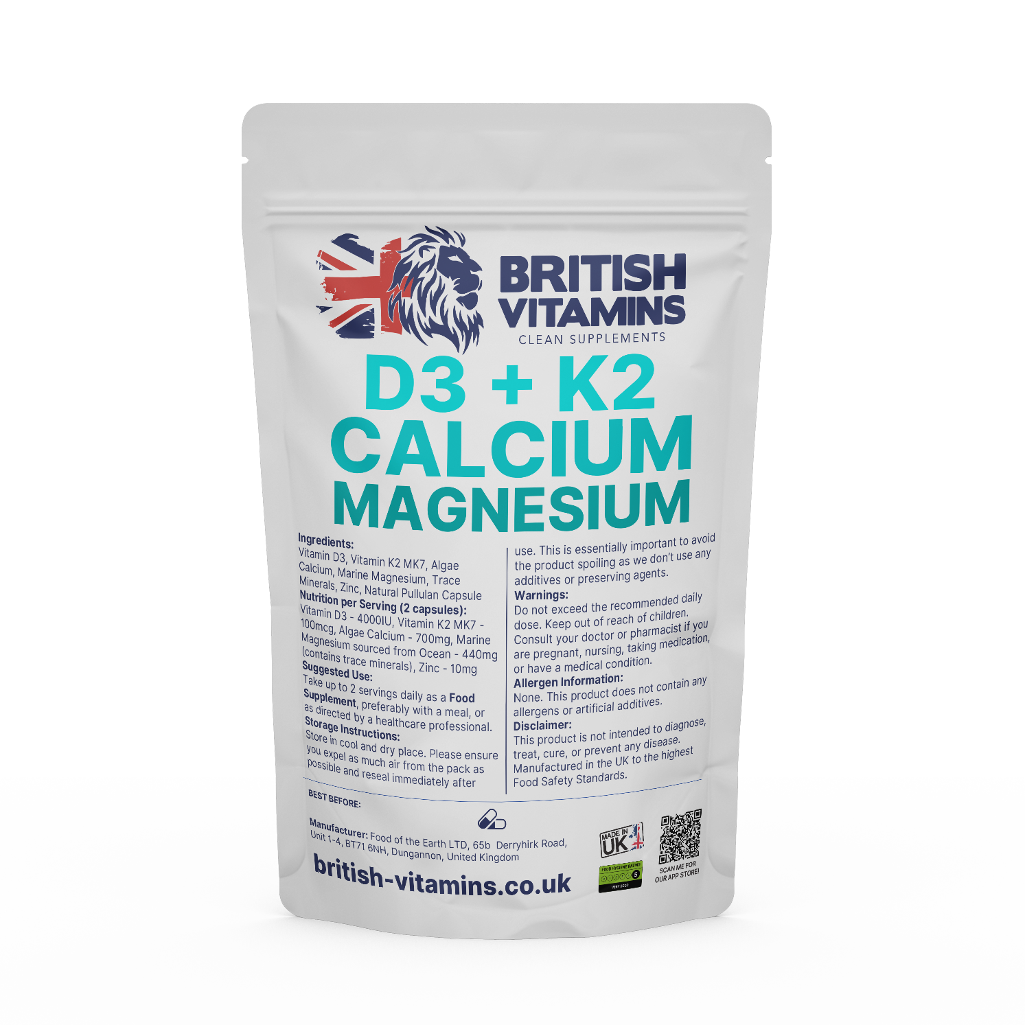 D3 K2 Vitamin Complex Calcium Magnesium Zinc with Essential Minerals Health & Beauty:Vitamins & Lifestyle Supplements:Sports Supplements:Protein Shakes & Bodybuilding British Vitamins 5 capsules