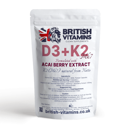 D3+K2 MK-7 5000IU Plant Vitamins Formulated with Acai Berry Health & Beauty:Vitamins & Lifestyle Supplements:Vitamins & Minerals British Vitamins 5 Capsules ( Sample )  