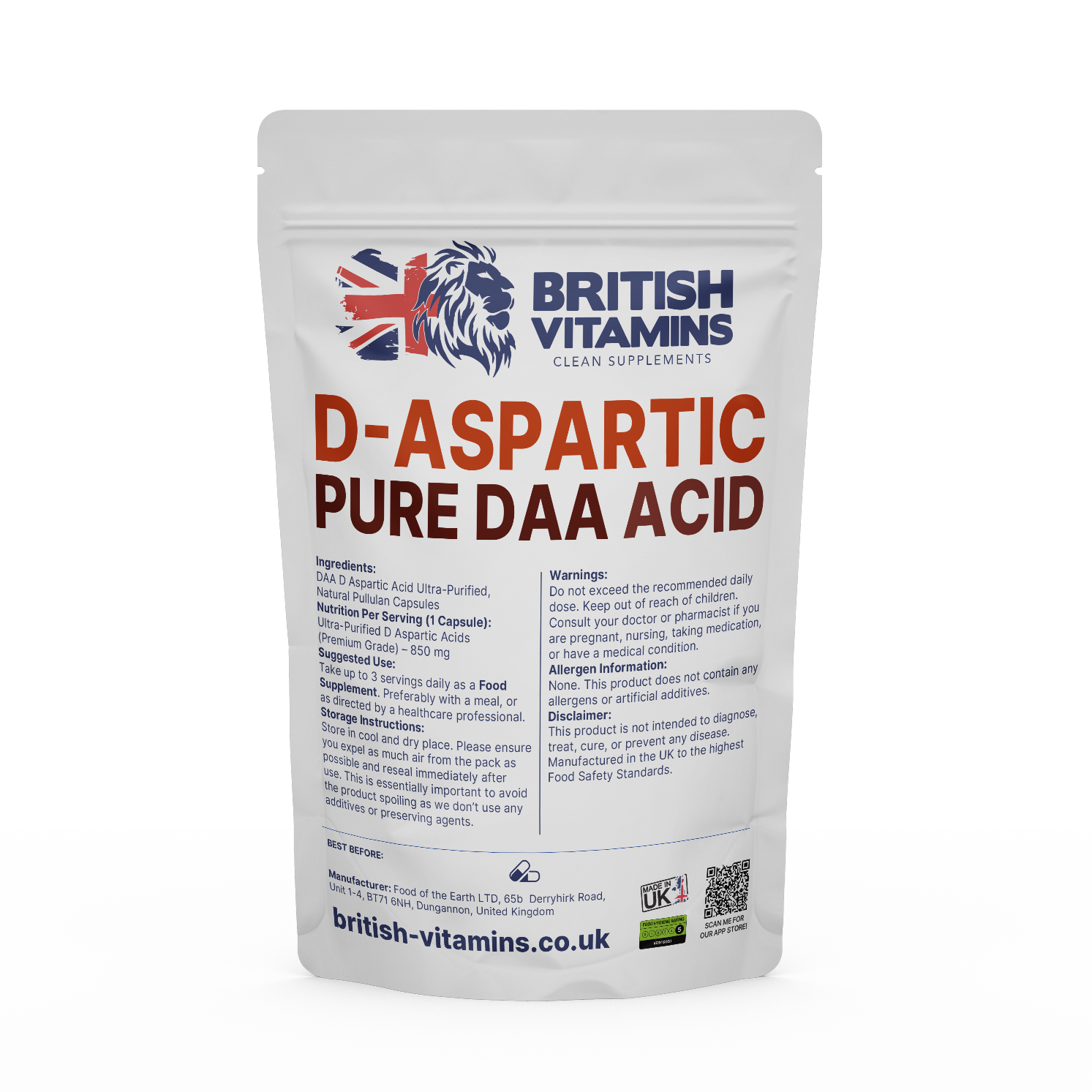 DAA D Aspartic Acid PCT Health & Beauty:Vitamins & Lifestyle Supplements:Vitamins & Minerals British Vitamins 30 Capsules ( 1 Month )