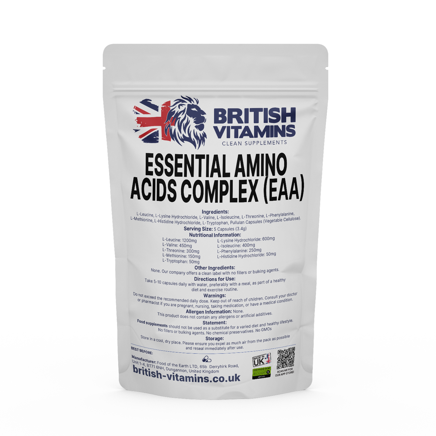 Essential Amino Acids (EAA) Health & Beauty:Vitamins & Lifestyle Supplements:Vitamins & Minerals British Vitamins 100 Capsules  